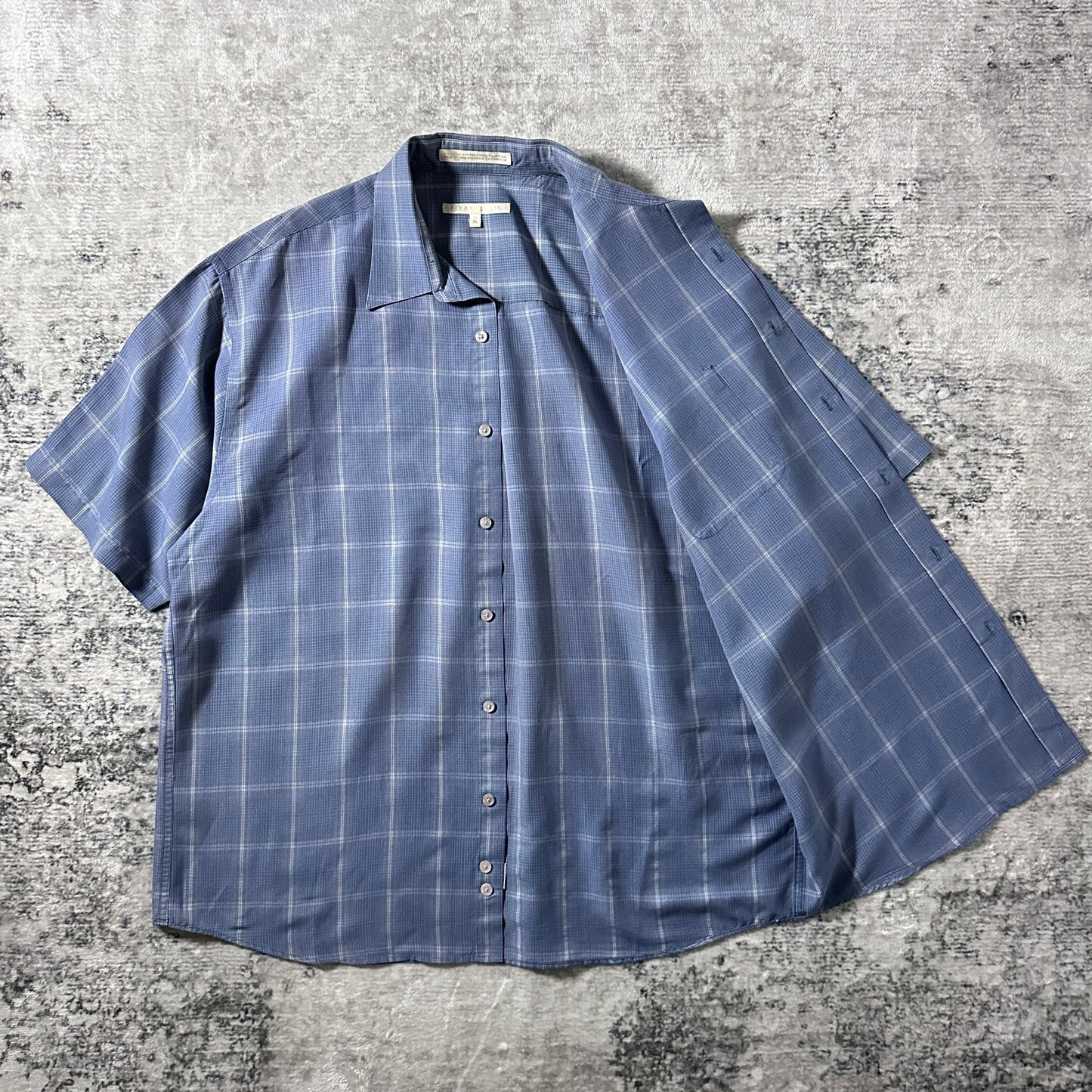 Perry Ellis Rayon Blue Check Short Sleeve Shirt – XL