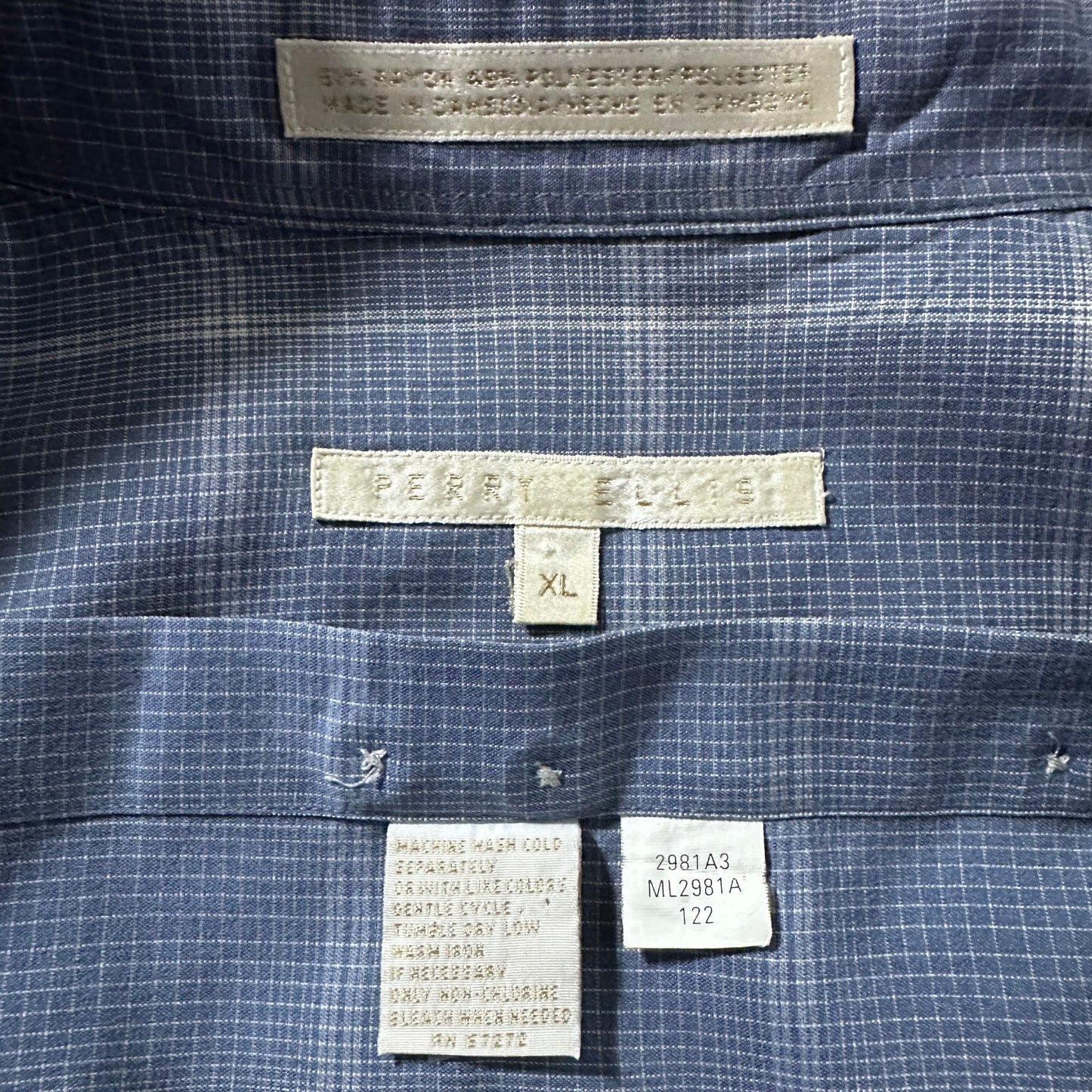 Perry Ellis Rayon Blue Check Short Sleeve Shirt – XL
