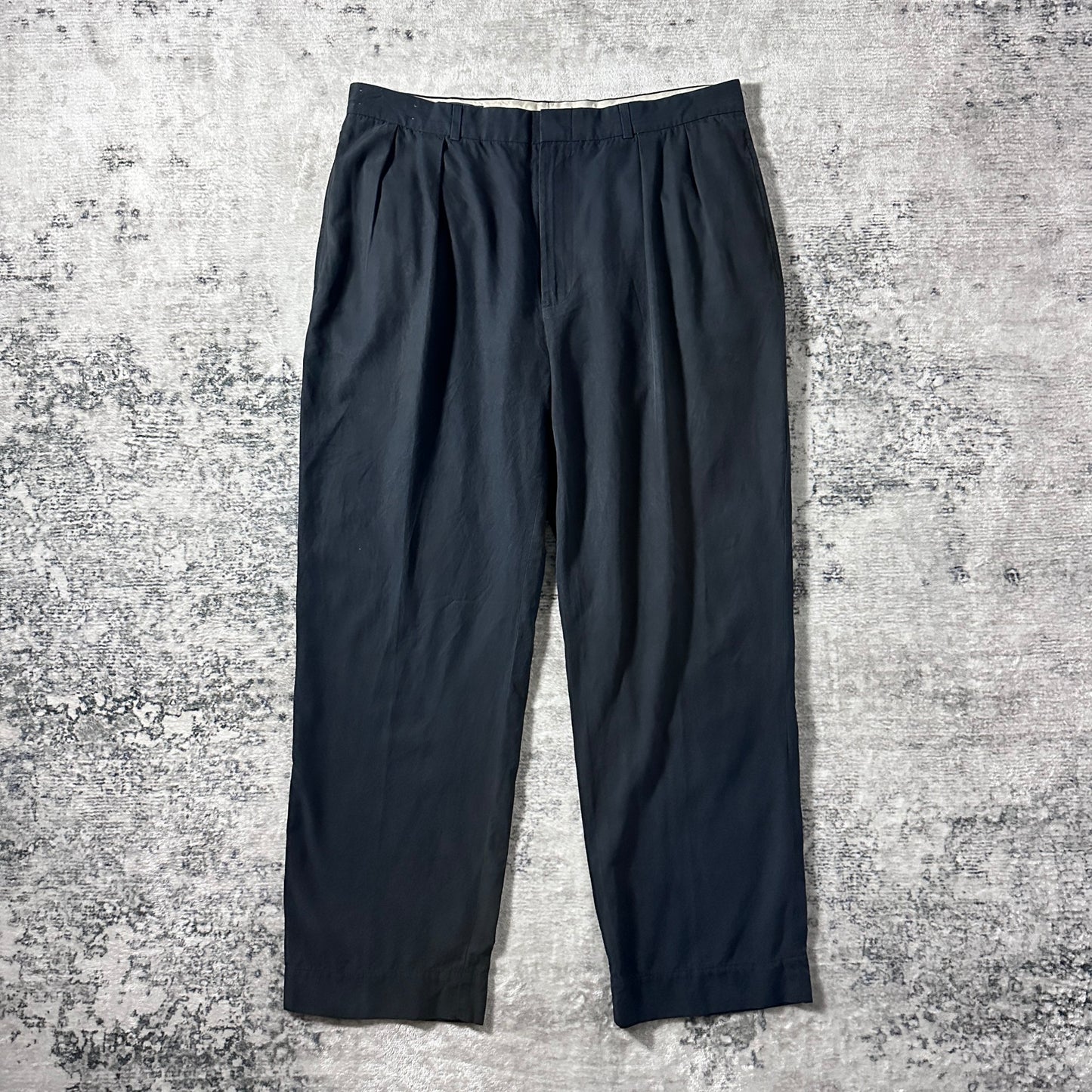 Silk Cotton Pleated Black Trousers – 34/34　Polo Ralph Lauren