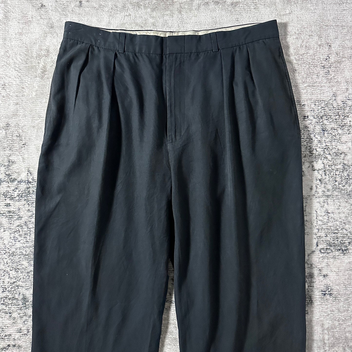 Silk Cotton Pleated Black Trousers – 34/34　Polo Ralph Lauren