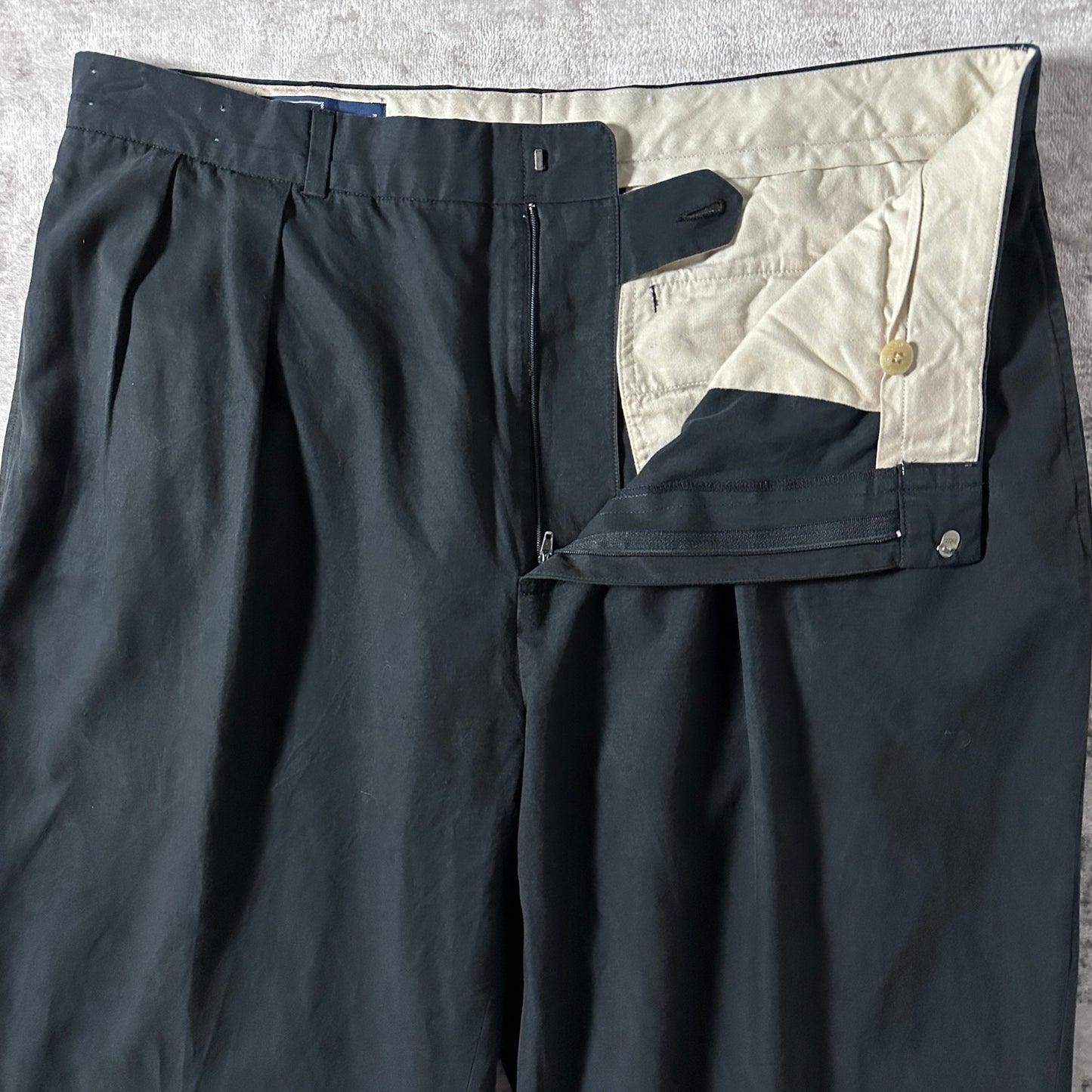 Silk Cotton Pleated Black Trousers – 34/34　Polo Ralph Lauren