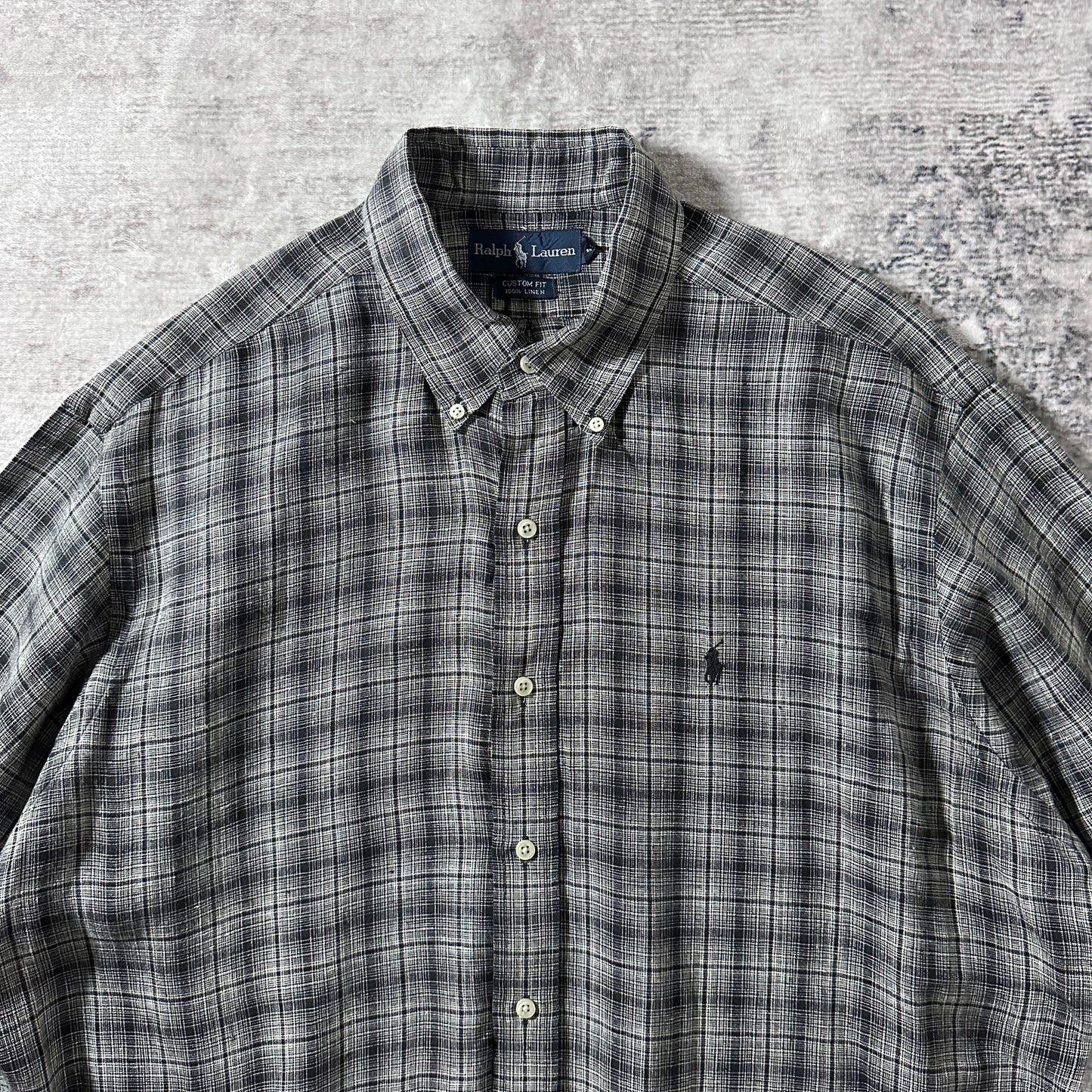 Ralph Lauren 100% Linen Black Plaid Short Sleeve Shirt – XL