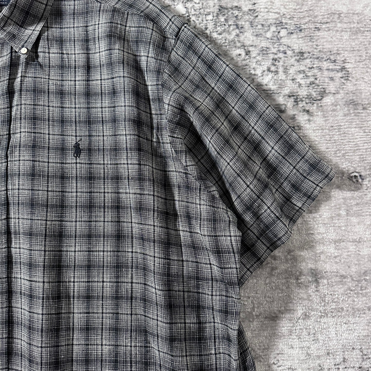 Ralph Lauren 100% Linen Black Plaid Short Sleeve Shirt – XL