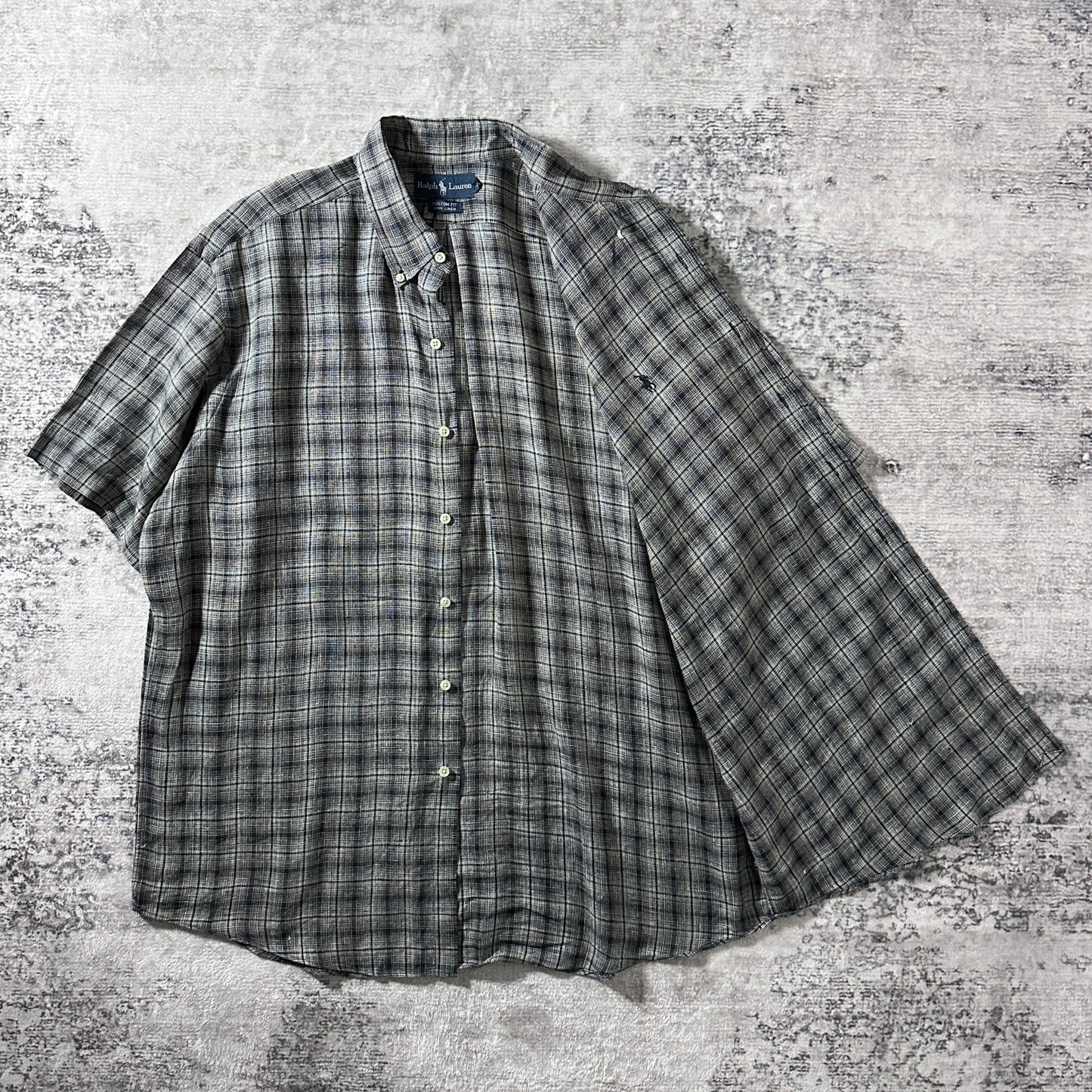 Ralph Lauren 100% Linen Black Plaid Short Sleeve Shirt – XL