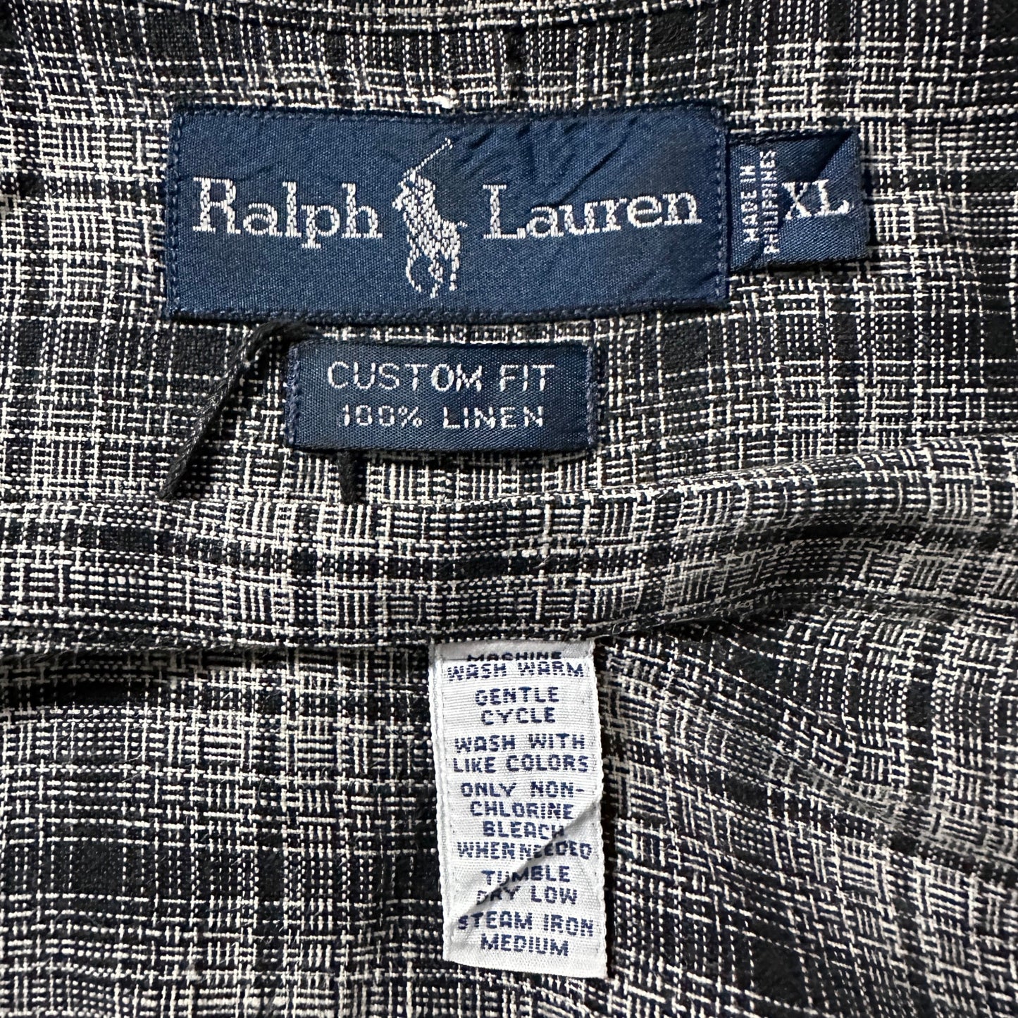 Ralph Lauren 100% Linen Black Plaid Short Sleeve Shirt – XL