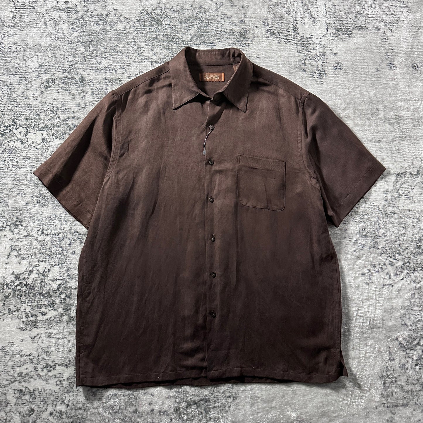 Silk Linen Solid Brown Short Sleeve Shirt – L