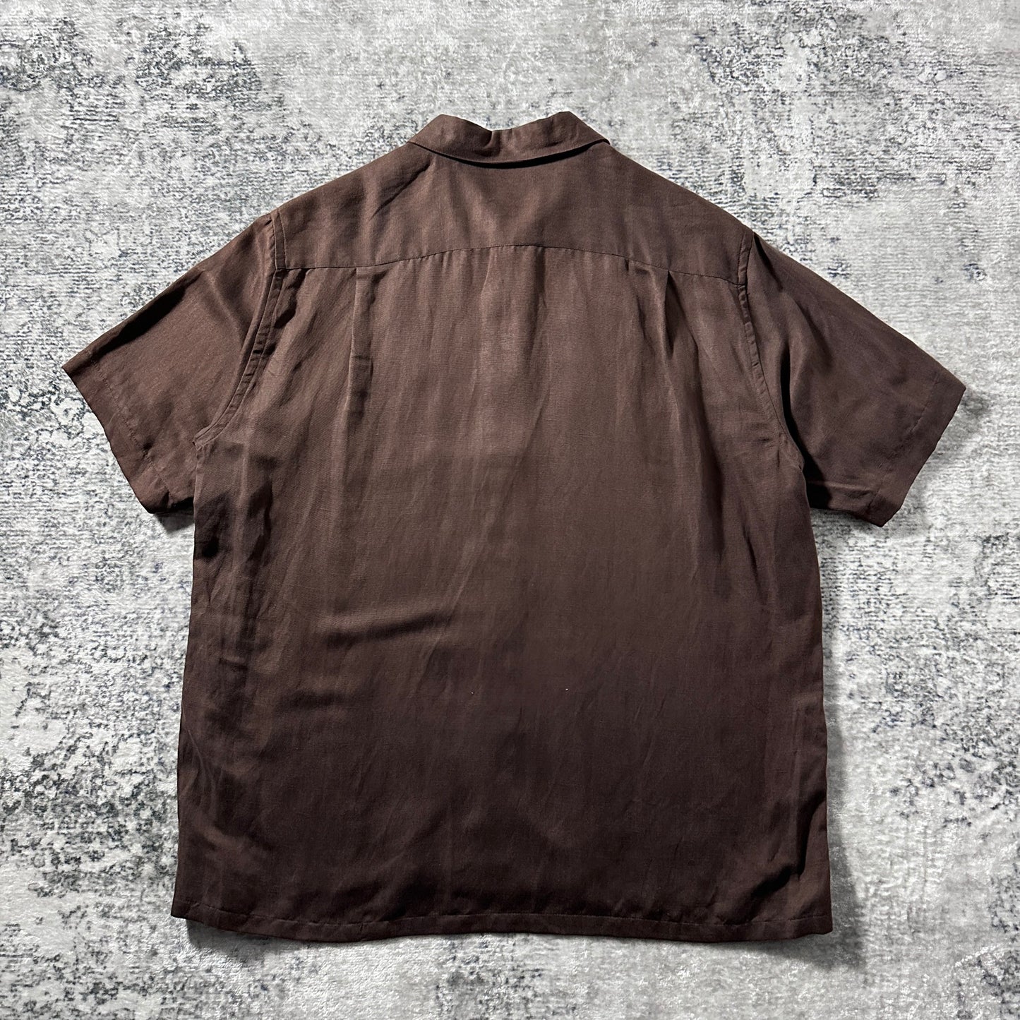 Silk Linen Solid Brown Short Sleeve Shirt – L