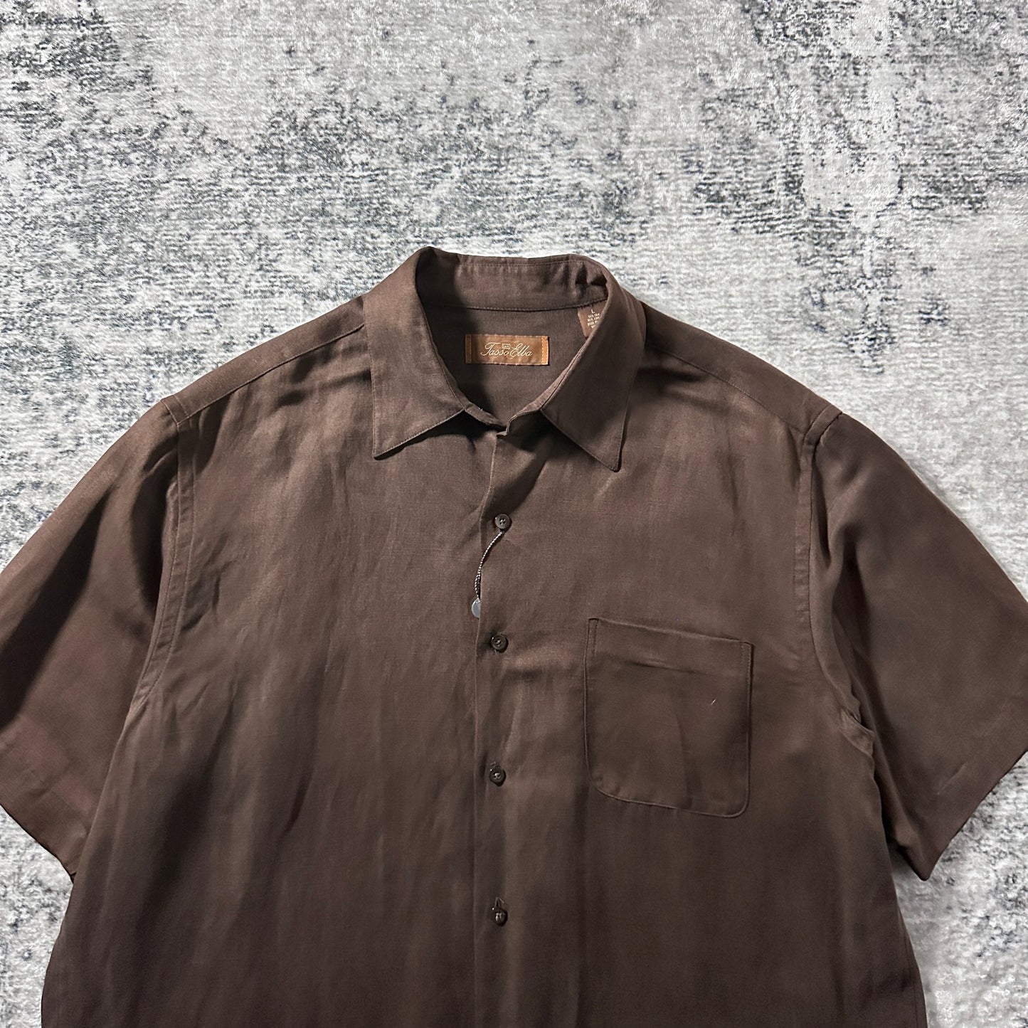 Silk Linen Solid Brown Short Sleeve Shirt – L