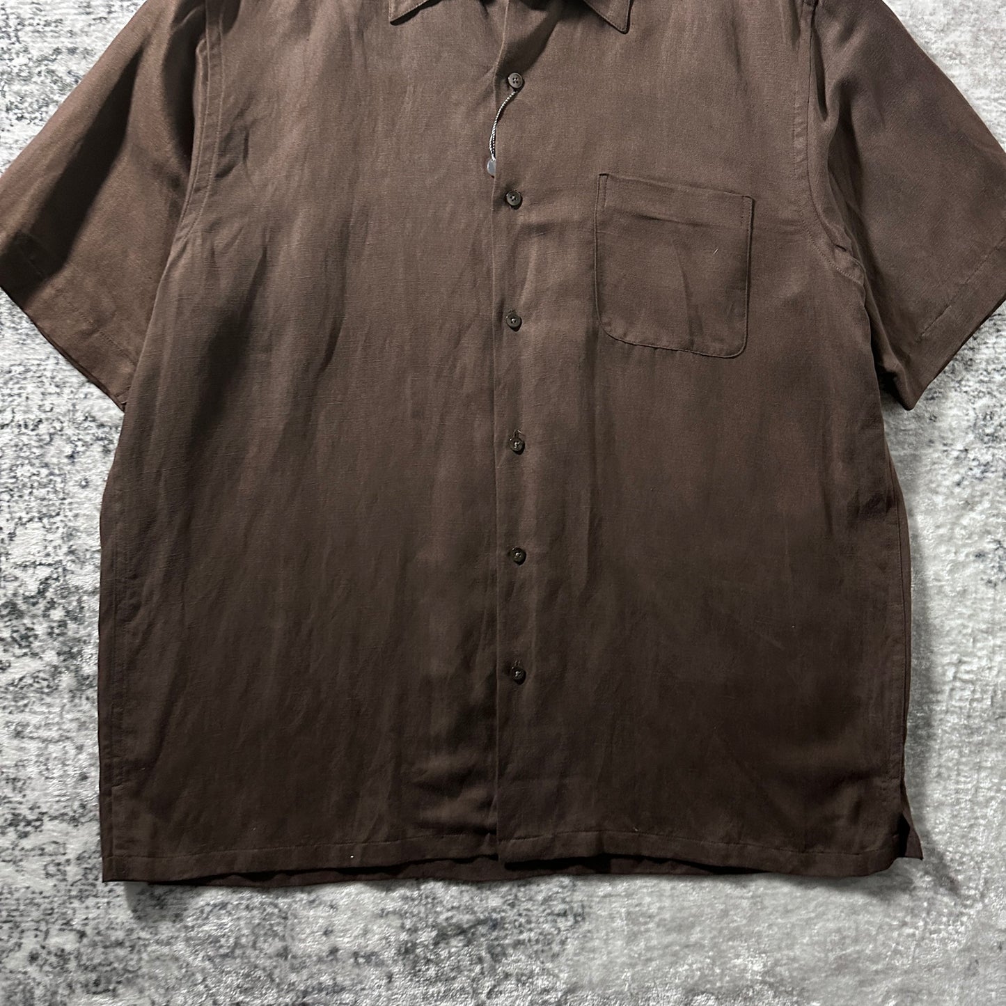 Silk Linen Solid Brown Short Sleeve Shirt – L