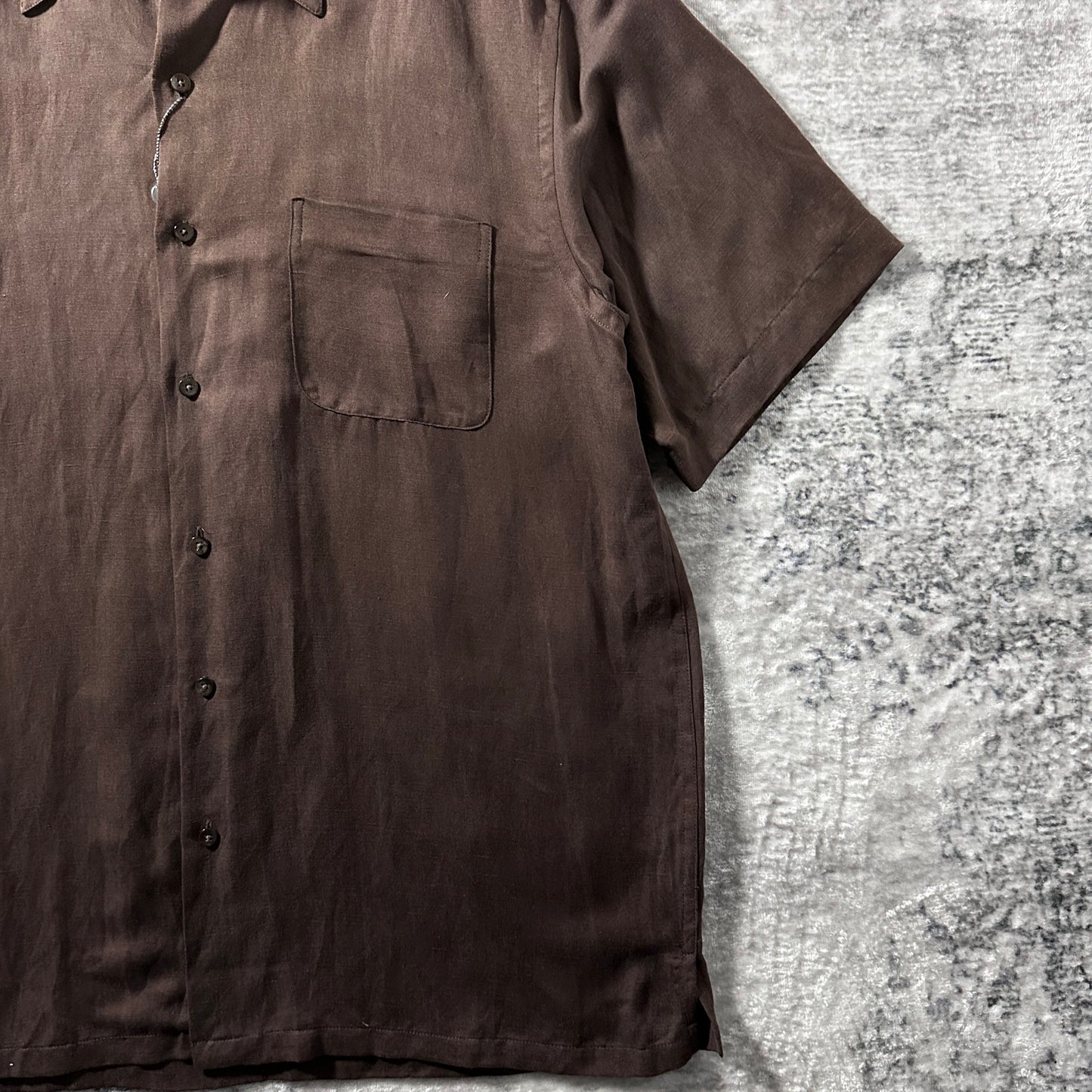 Silk Linen Solid Brown Short Sleeve Shirt – L