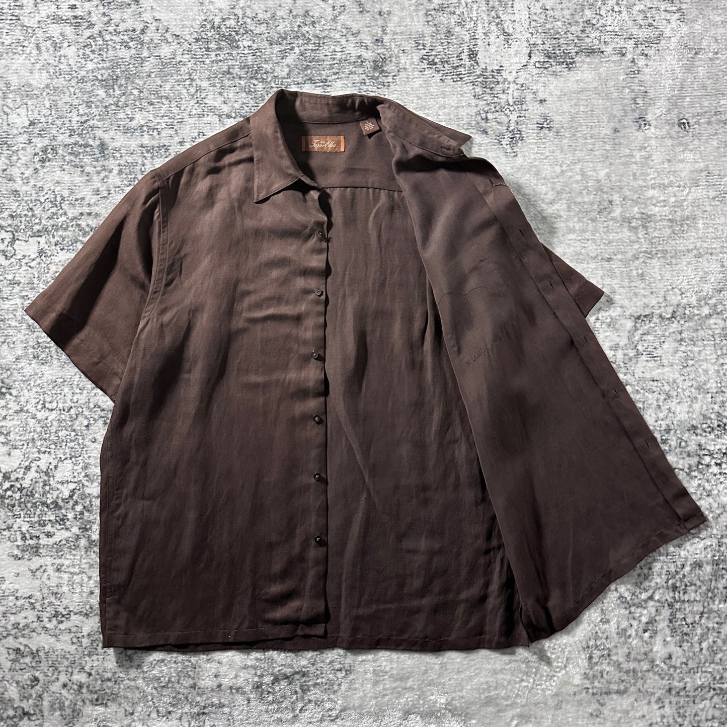 Silk Linen Solid Brown Short Sleeve Shirt – L