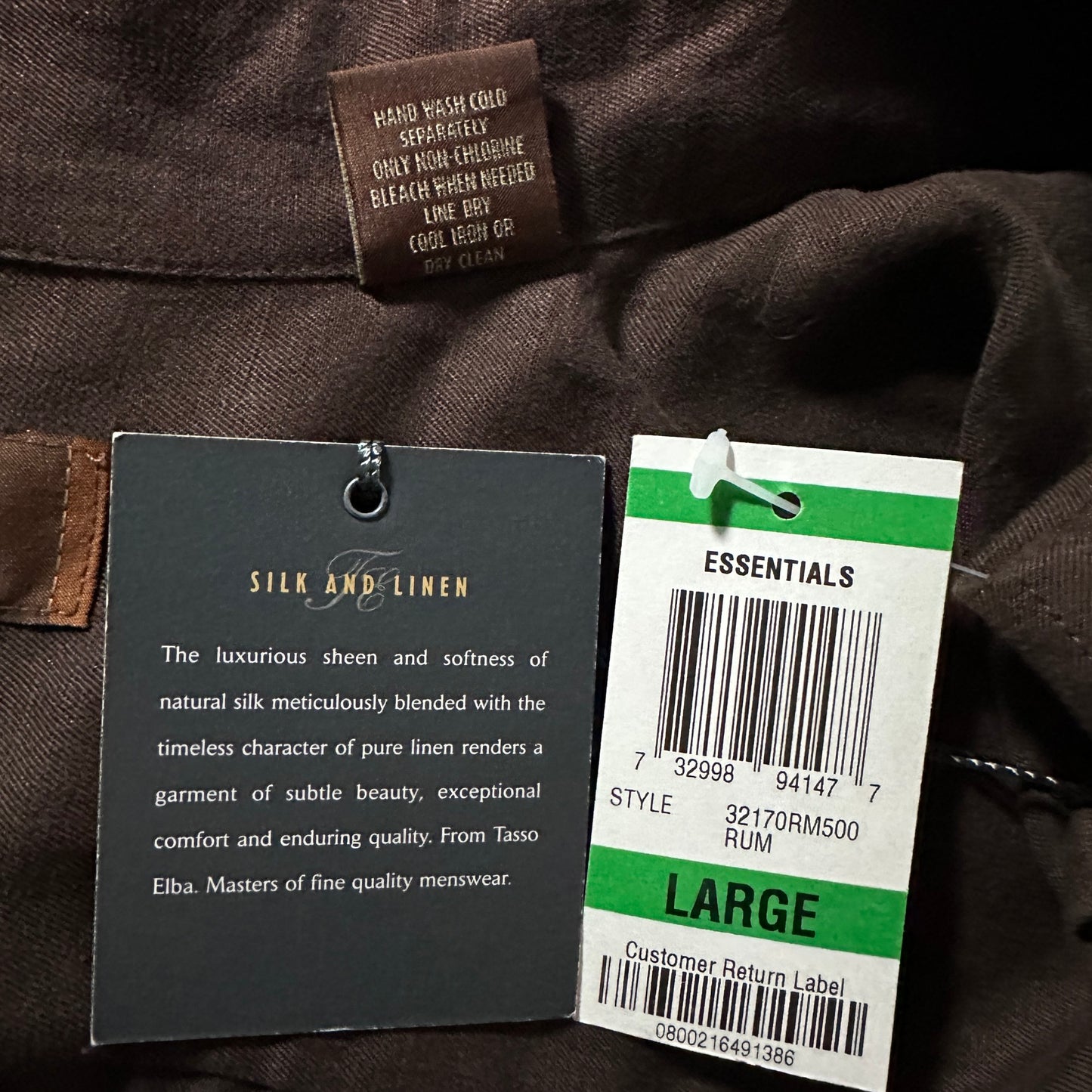 Silk Linen Solid Brown Short Sleeve Shirt – L