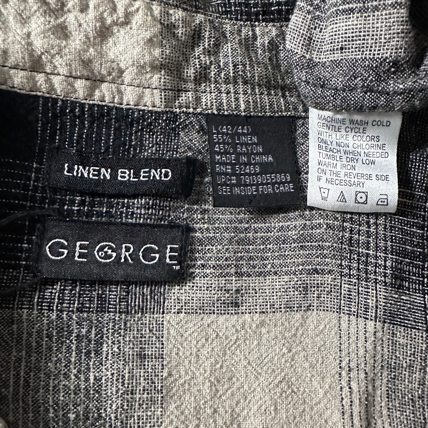 Linen Rayon Blend Black Gray Plaid Short Sleeve Shirt – L