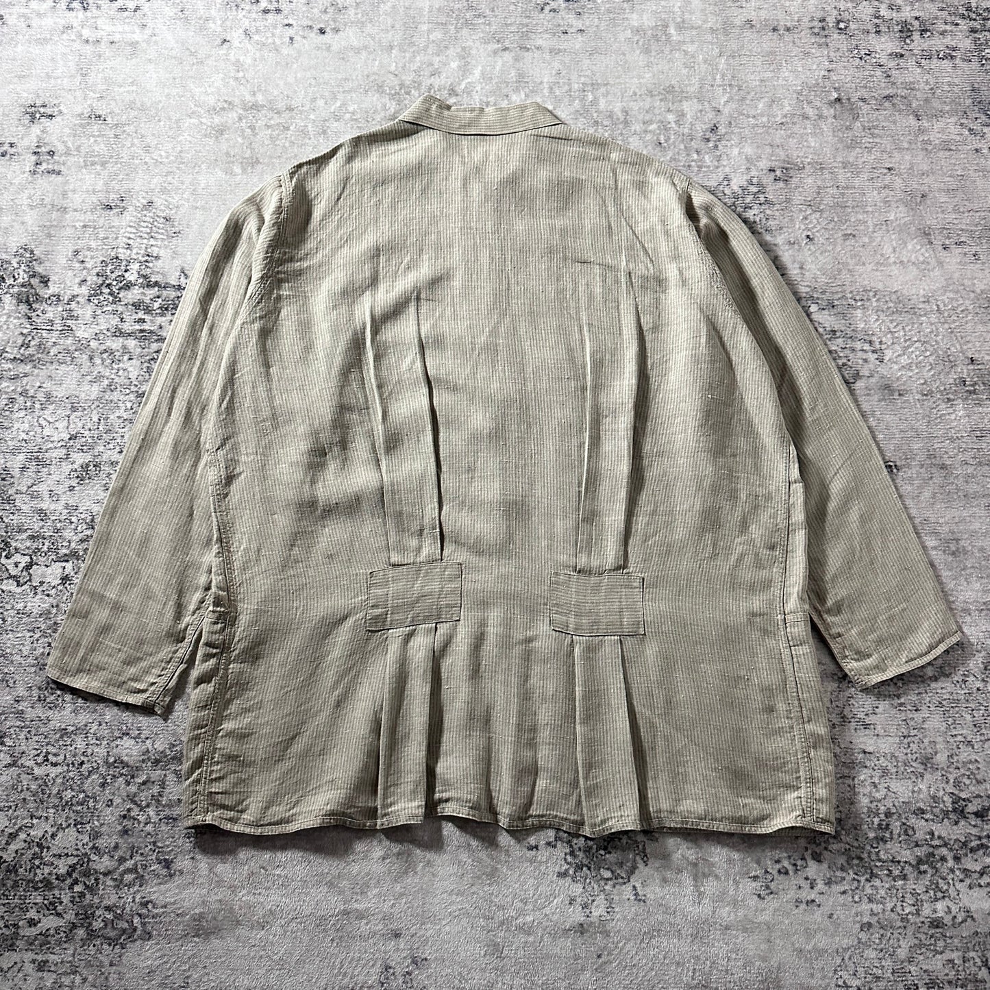 FLAX Linen Oversized Beige Stripe Jacket – Large