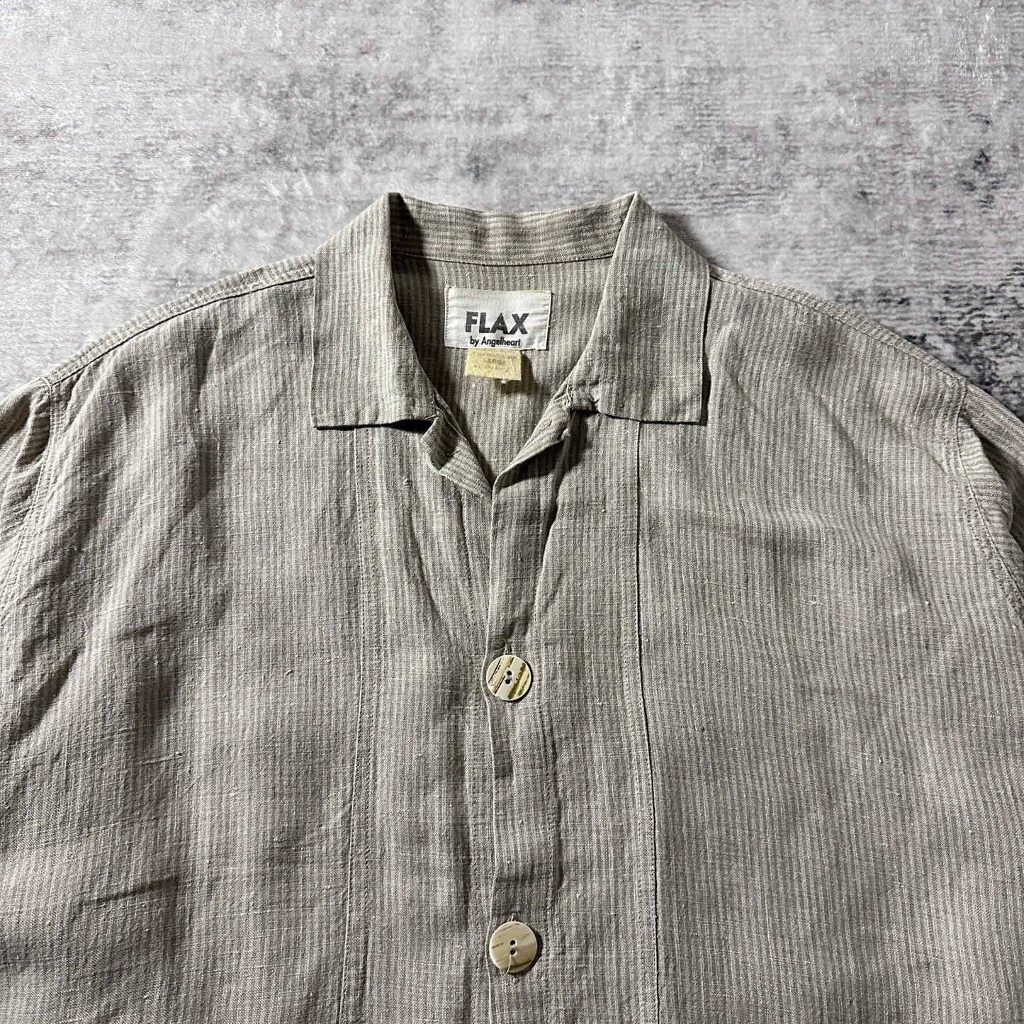 FLAX Linen Oversized Beige Stripe Jacket – Large