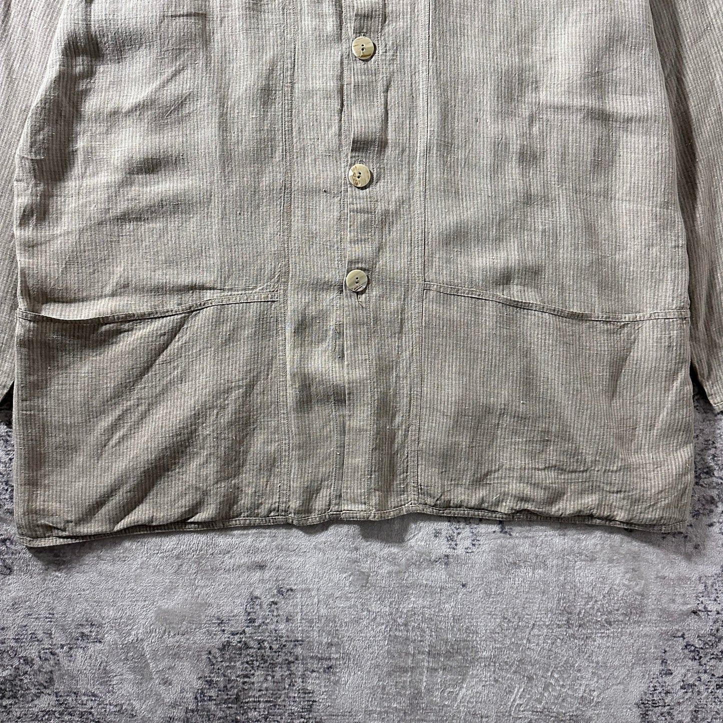 FLAX Linen Oversized Beige Stripe Jacket – Large