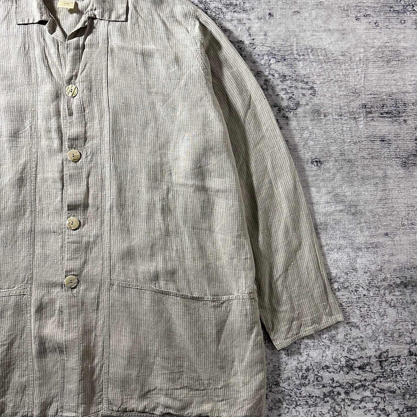 FLAX Linen Oversized Beige Stripe Jacket – Large