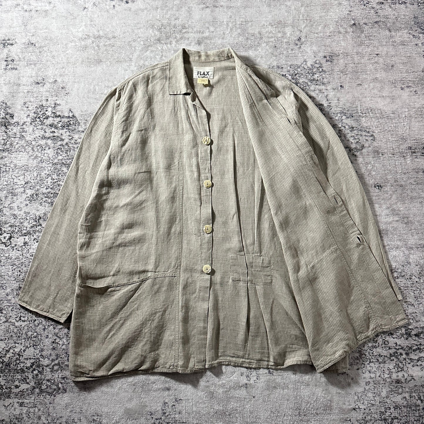 FLAX Linen Oversized Beige Stripe Jacket – Large