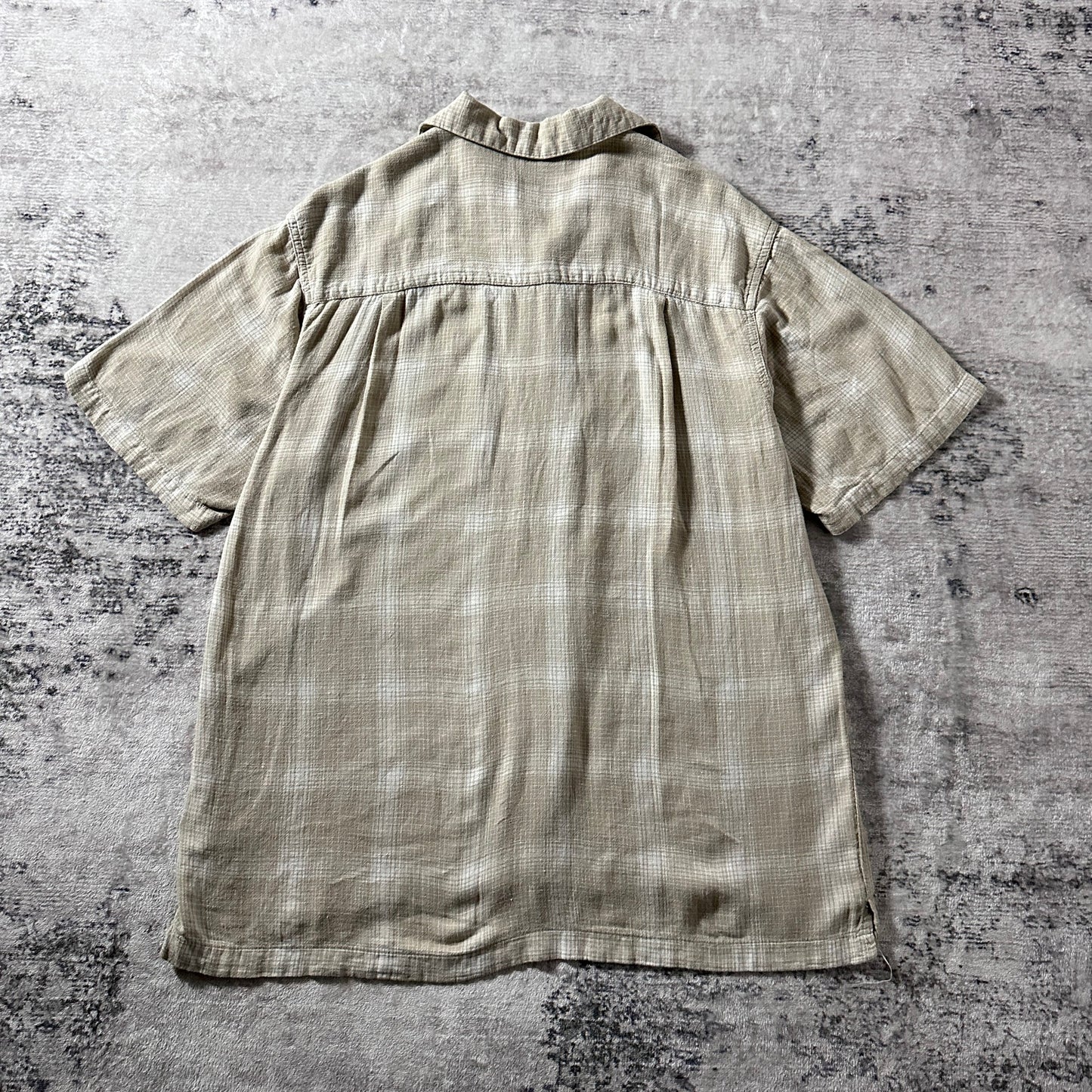 Haggar Linen Rayon Beige Check Short Sleeve Shirt – M
