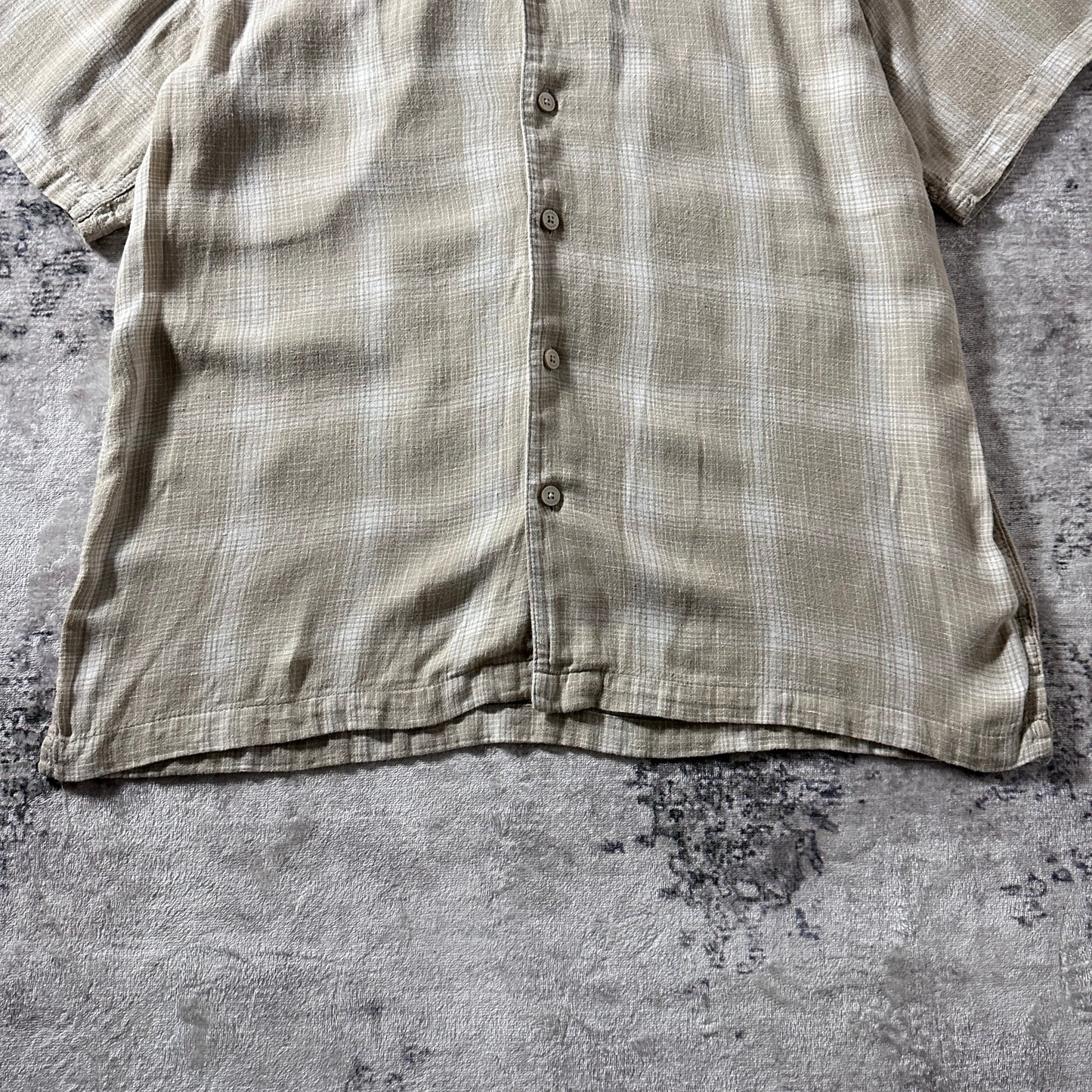 Haggar Linen Rayon Beige Check Short Sleeve Shirt – M