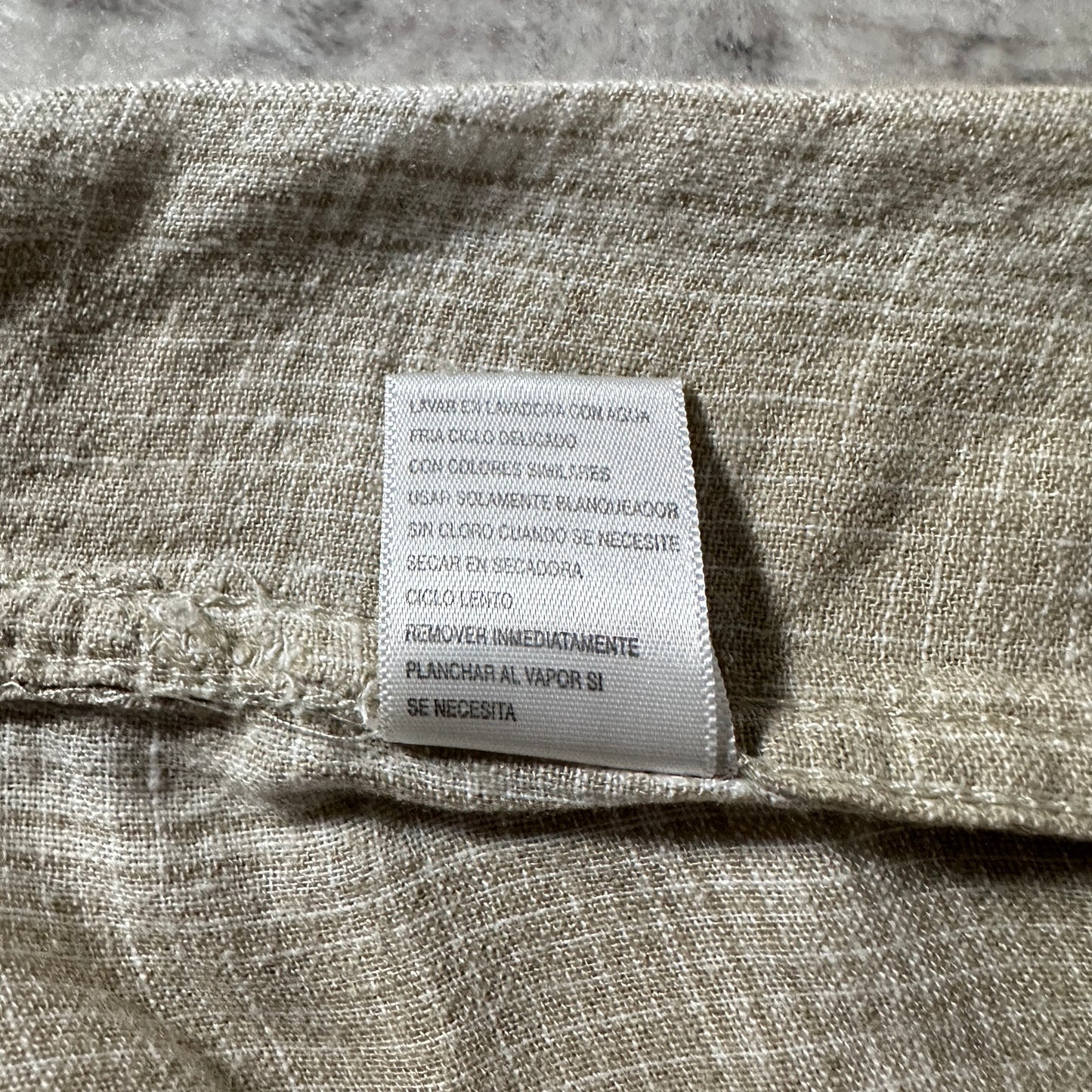Haggar Linen Rayon Beige Check Short Sleeve Shirt – M