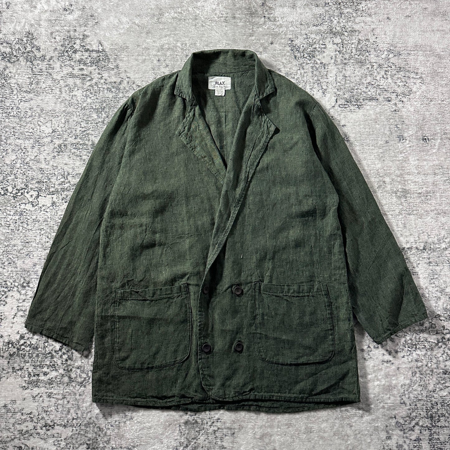 FLAX Linen Dark Green Double-Breasted Jacket – M