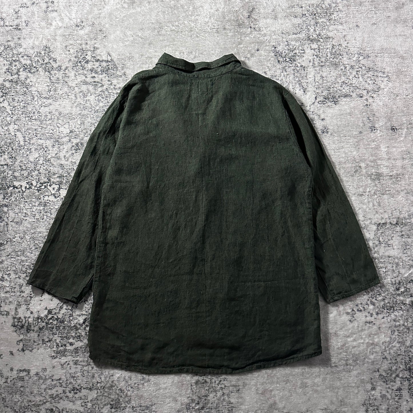 FLAX Linen Dark Green Double-Breasted Jacket – M