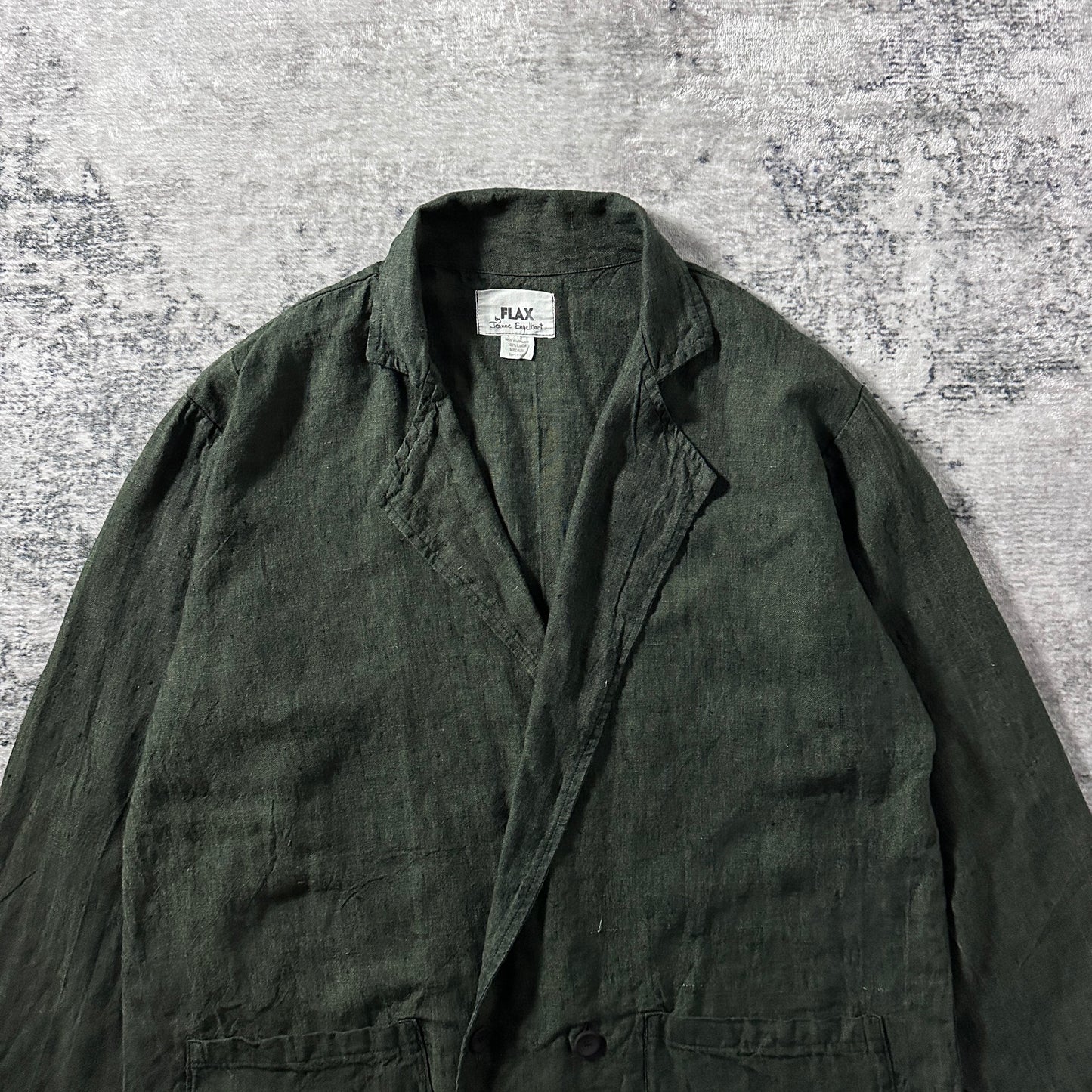 FLAX Linen Dark Green Double-Breasted Jacket – M