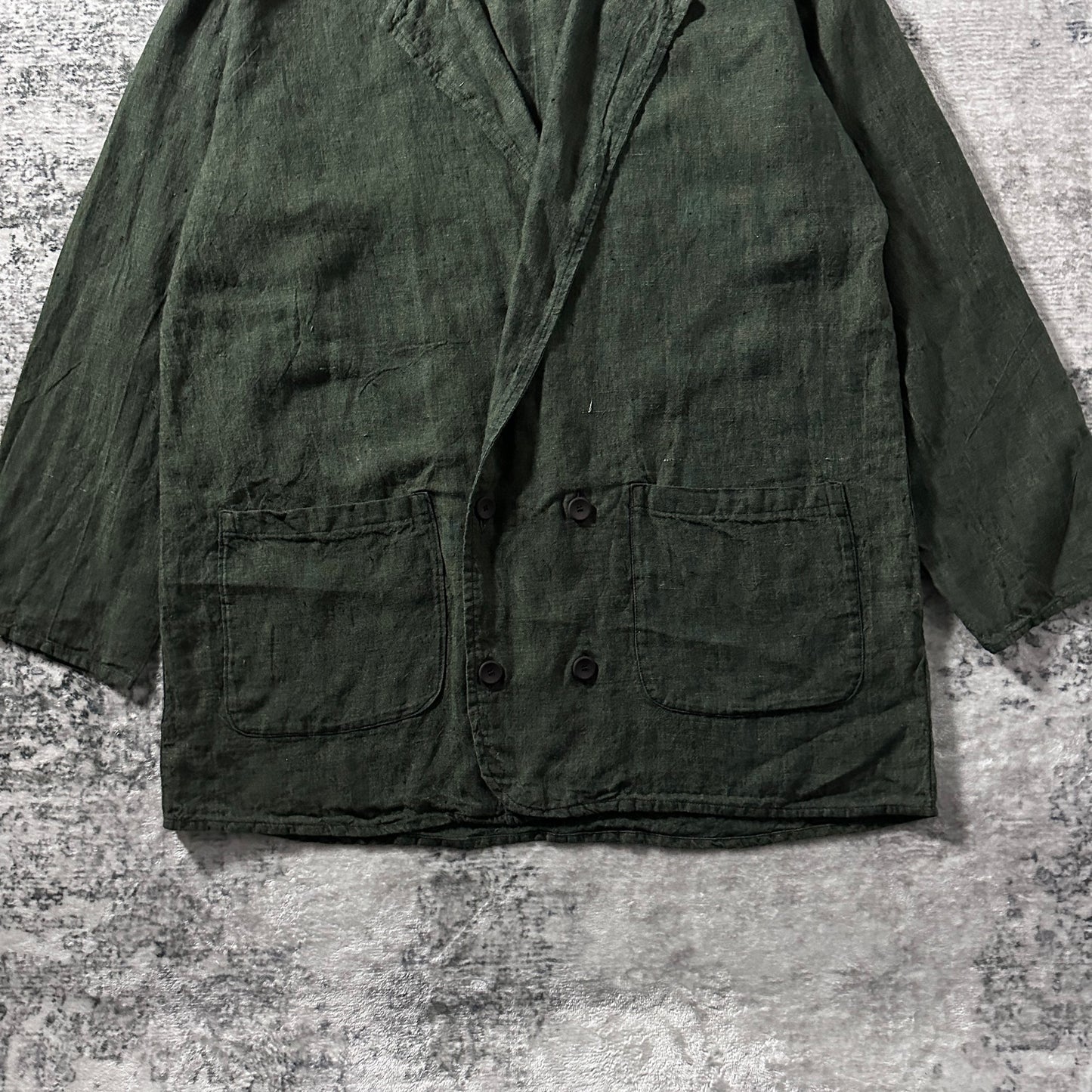 FLAX Linen Dark Green Double-Breasted Jacket – M
