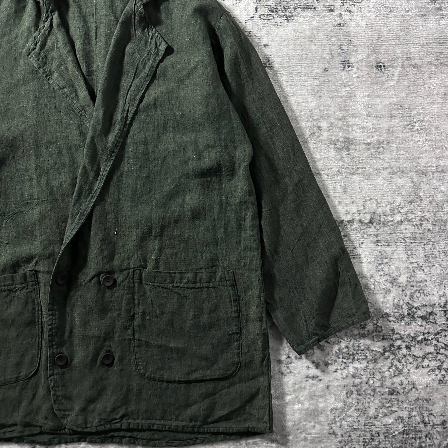FLAX Linen Dark Green Double-Breasted Jacket – M
