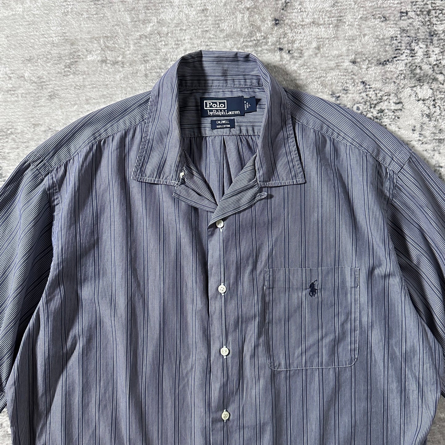Polo by Ralph Lauren Caldwell Cotton Navy Stripe Camp Shirt – L