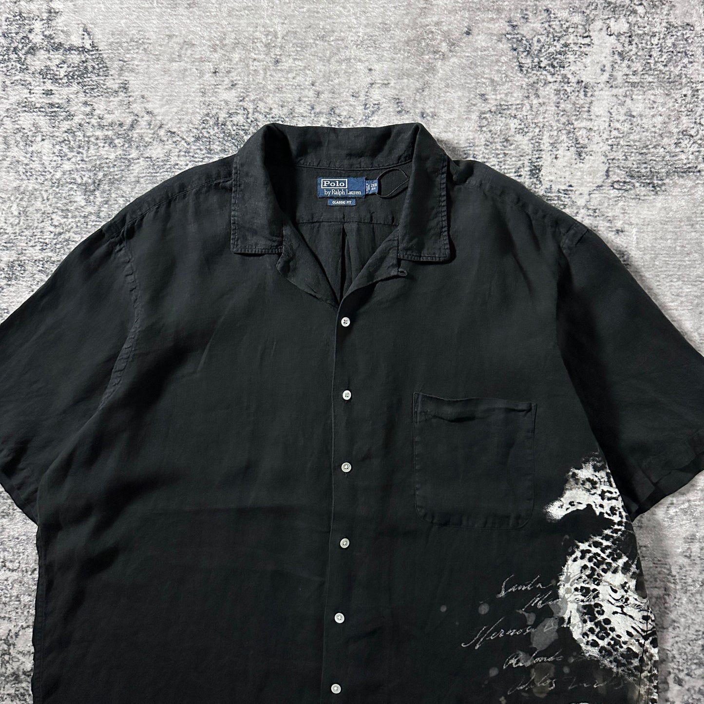Polo by Ralph Lauren Linen Black Graphic Camp Shirt – 2XB Big