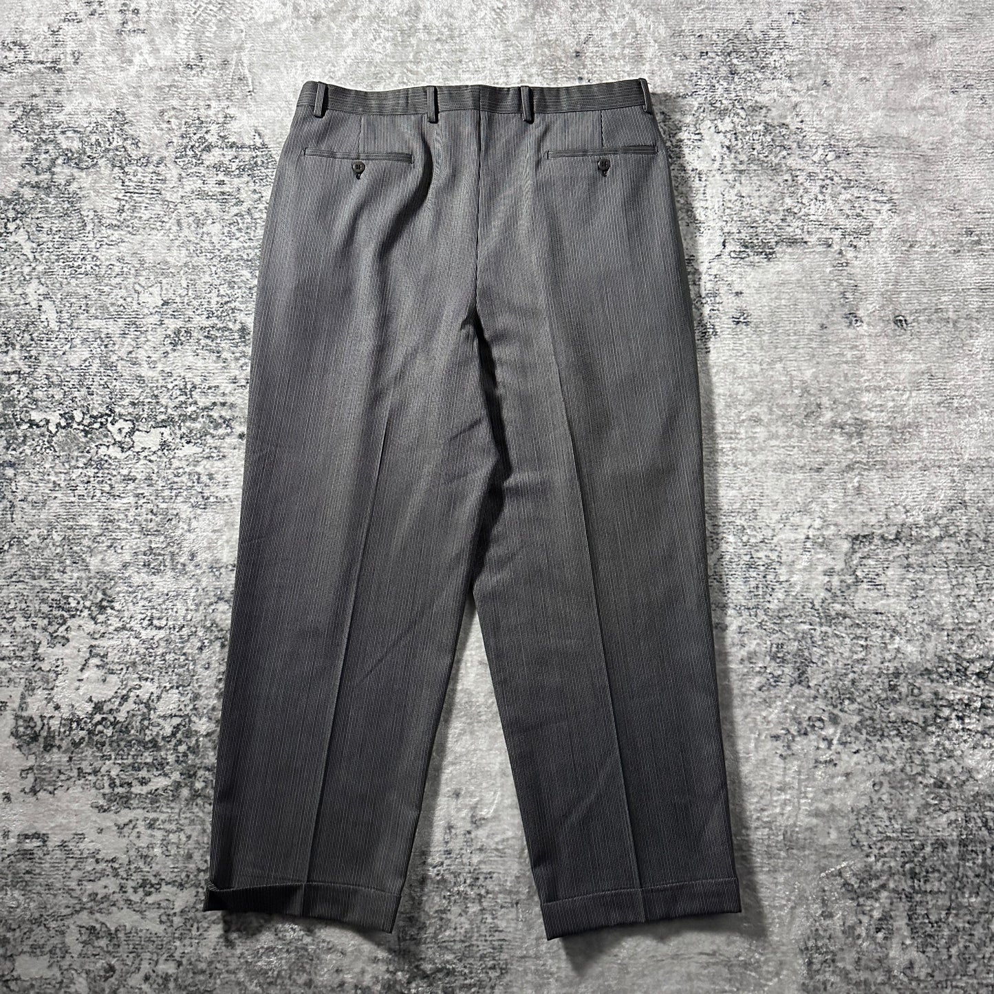 Zanella 100% Wool Gray Pinstripe Pleated Trousers – 36