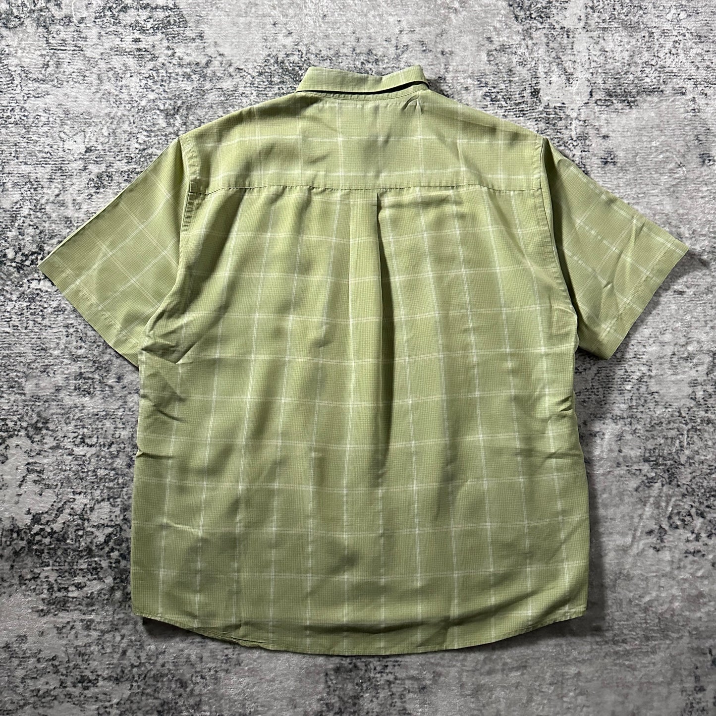 Perry Ellis Linen Blend Green Plaid Short Sleeve Shirt – L