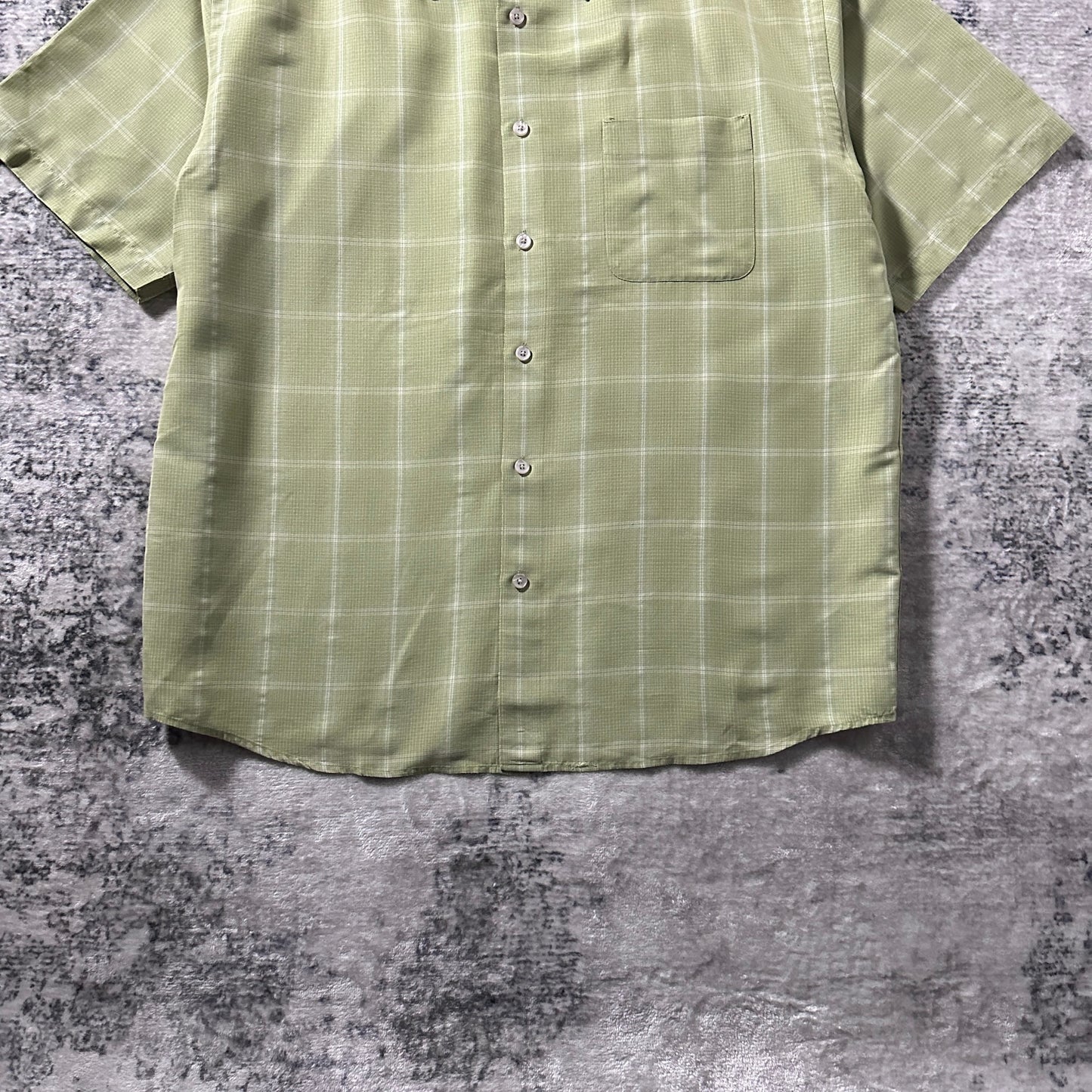 Perry Ellis Linen Blend Green Plaid Short Sleeve Shirt – L