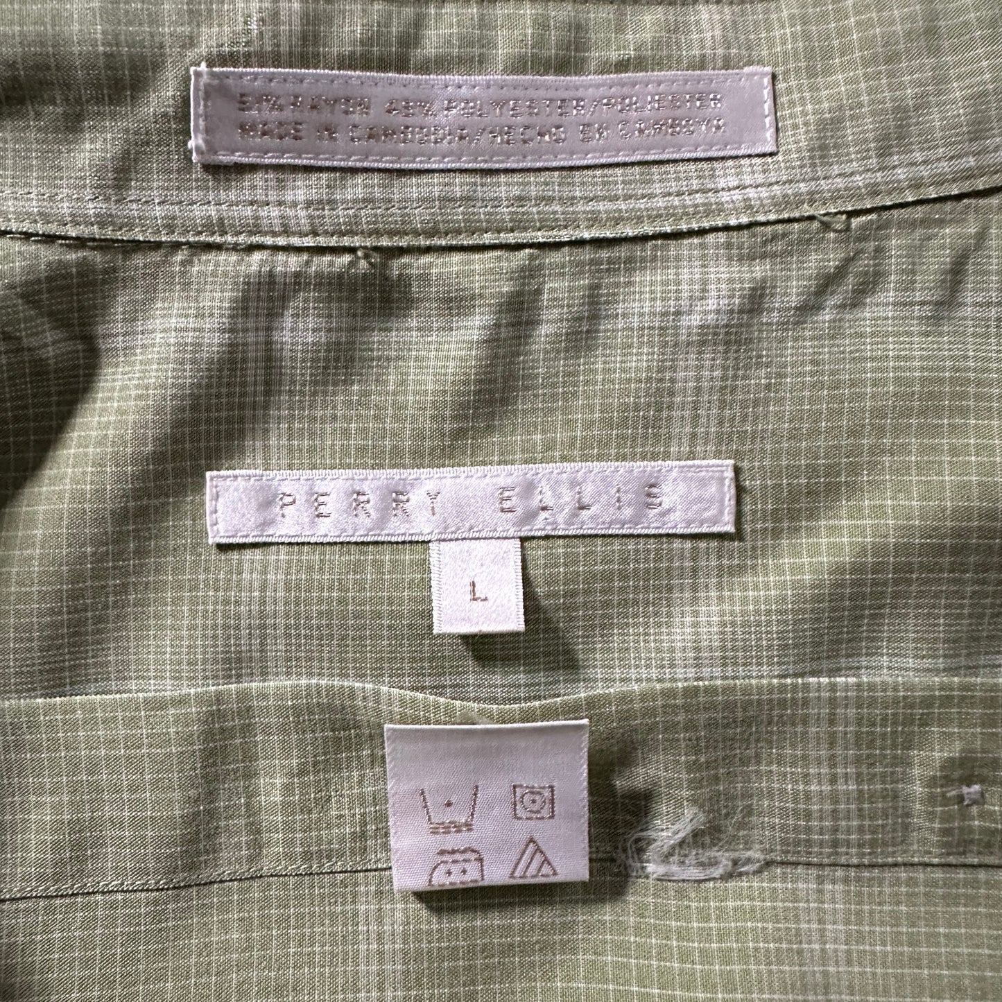 Perry Ellis Linen Blend Green Plaid Short Sleeve Shirt – L