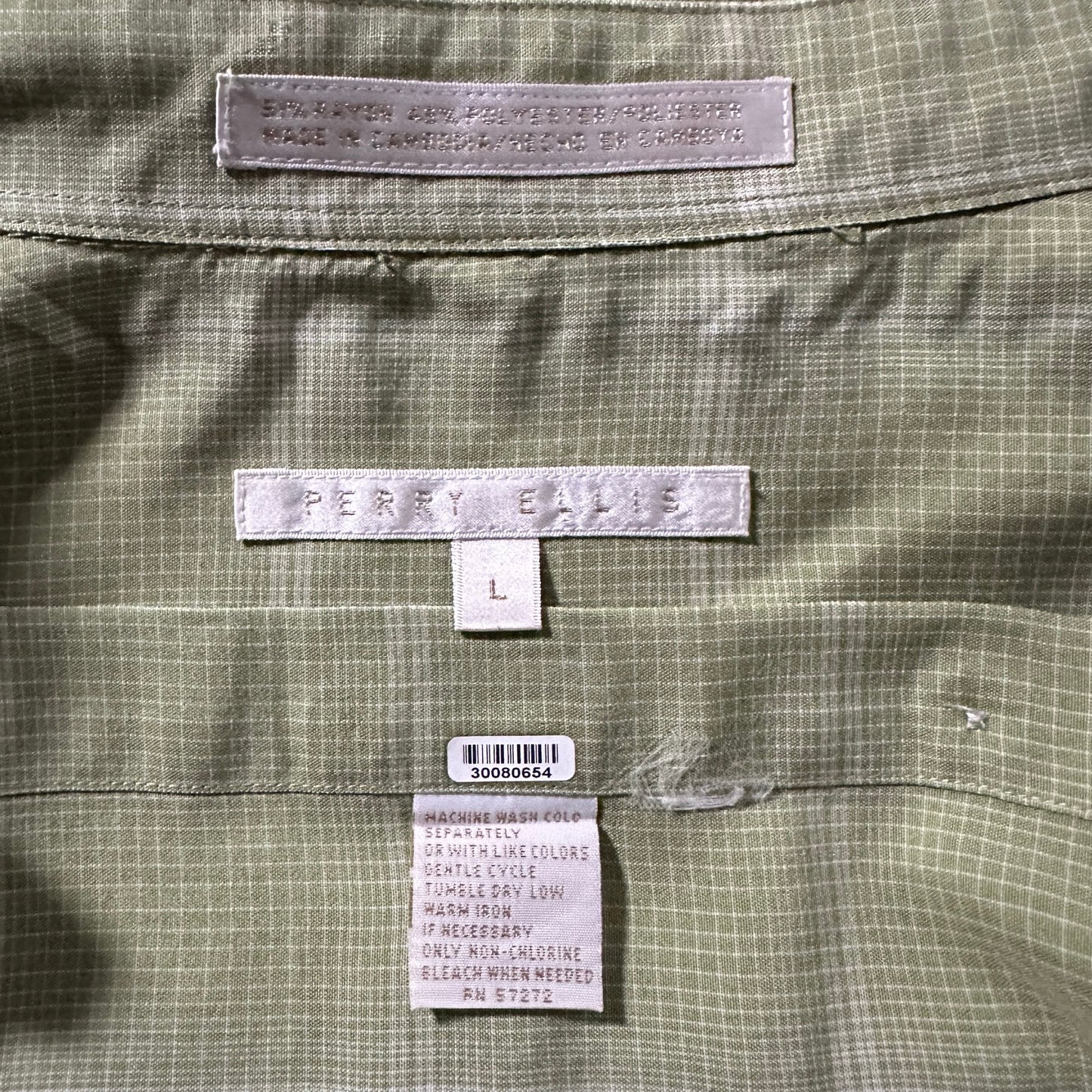 Perry Ellis Linen Blend Green Plaid Short Sleeve Shirt – L