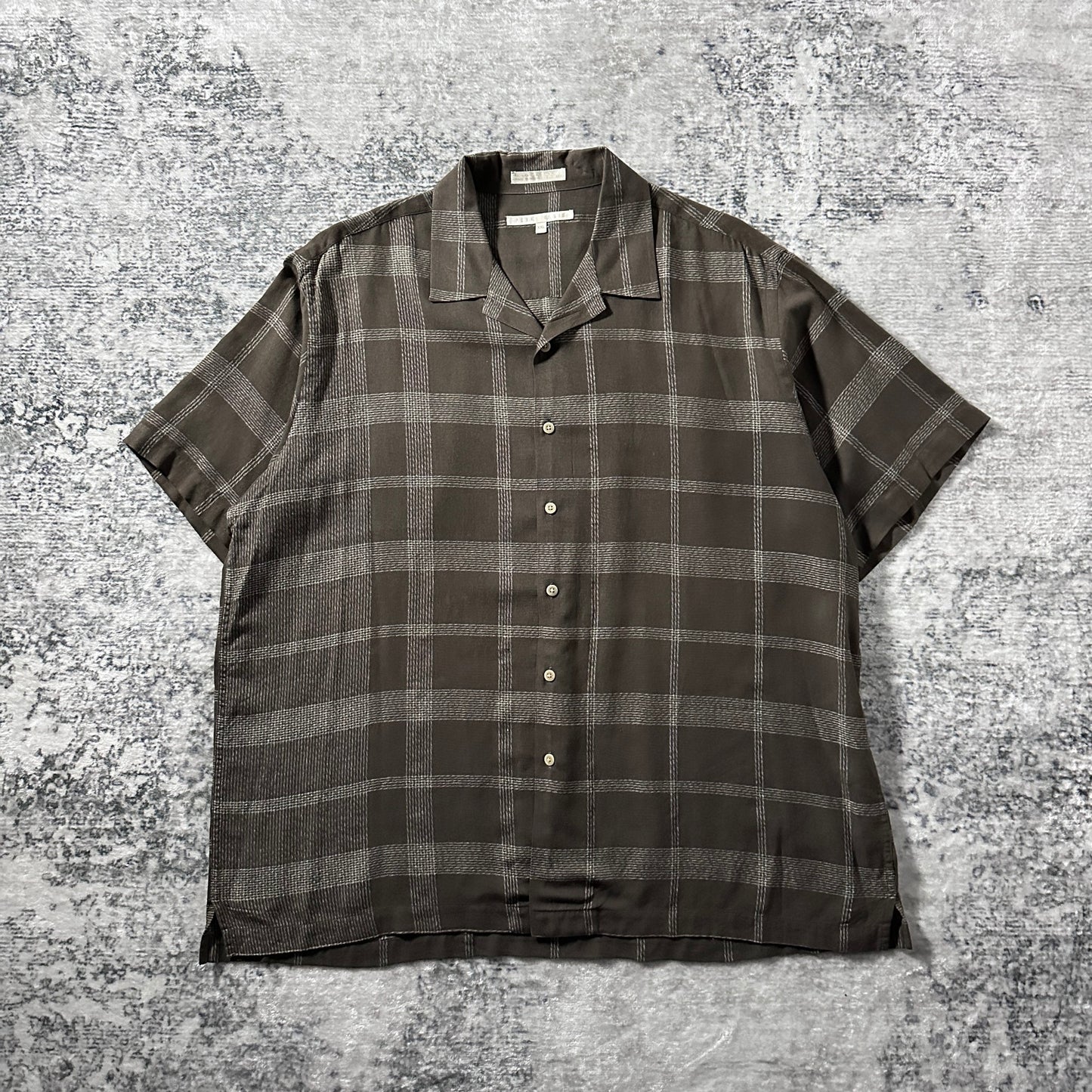 Perry Ellis Rayon Linen Black Brown Check Short Sleeve Shirt – XXL