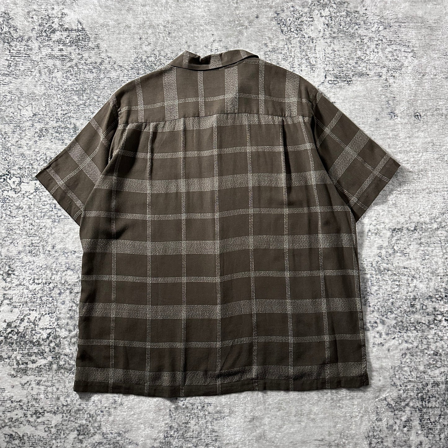 Perry Ellis Rayon Linen Black Brown Check Short Sleeve Shirt – XXL