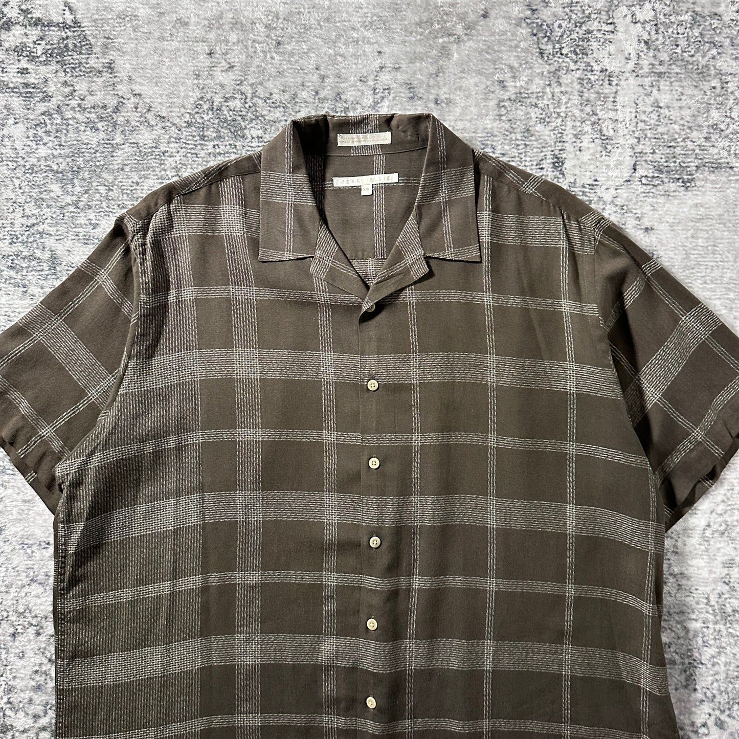 Perry Ellis Rayon Linen Black Brown Check Short Sleeve Shirt – XXL