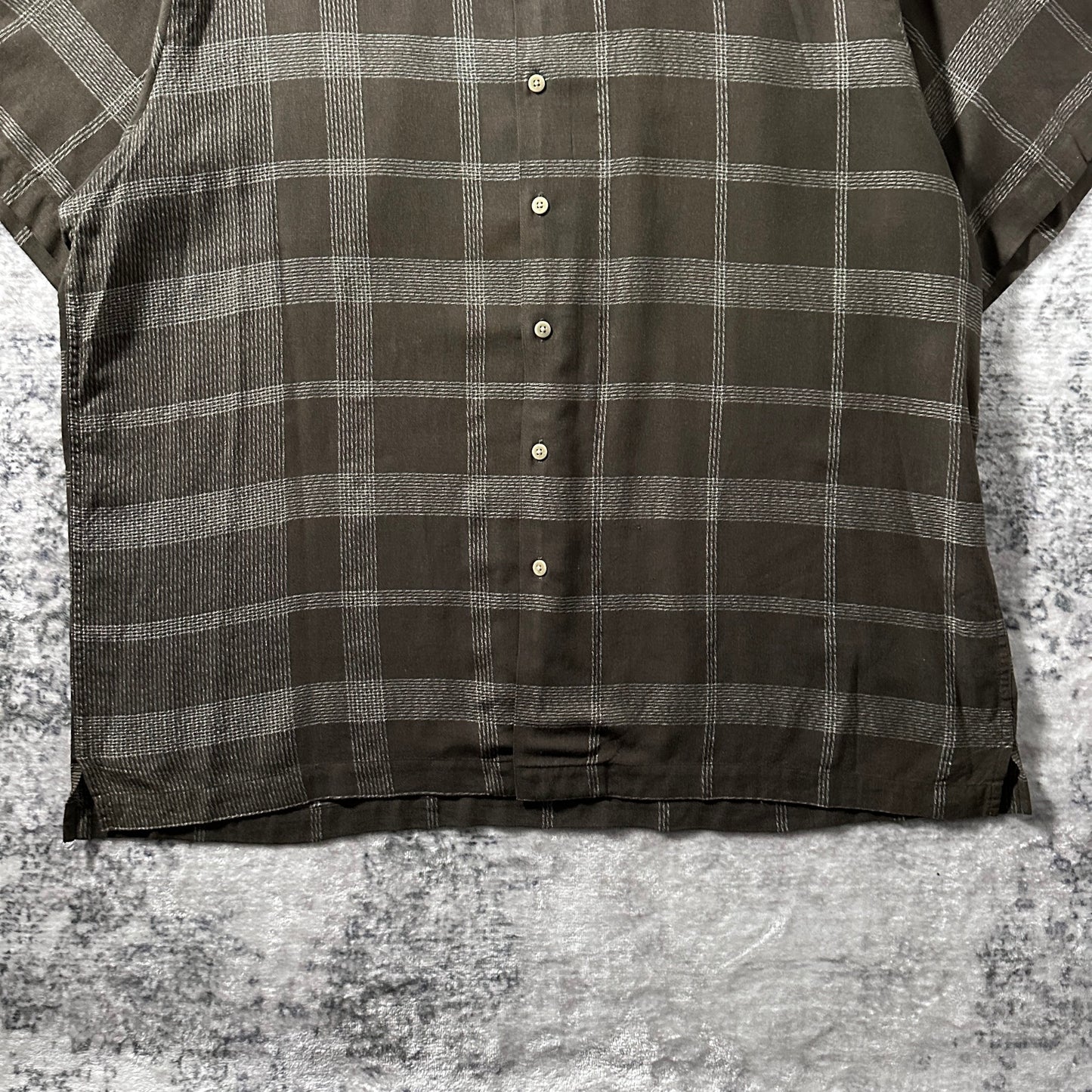 Perry Ellis Rayon Linen Black Brown Check Short Sleeve Shirt – XXL