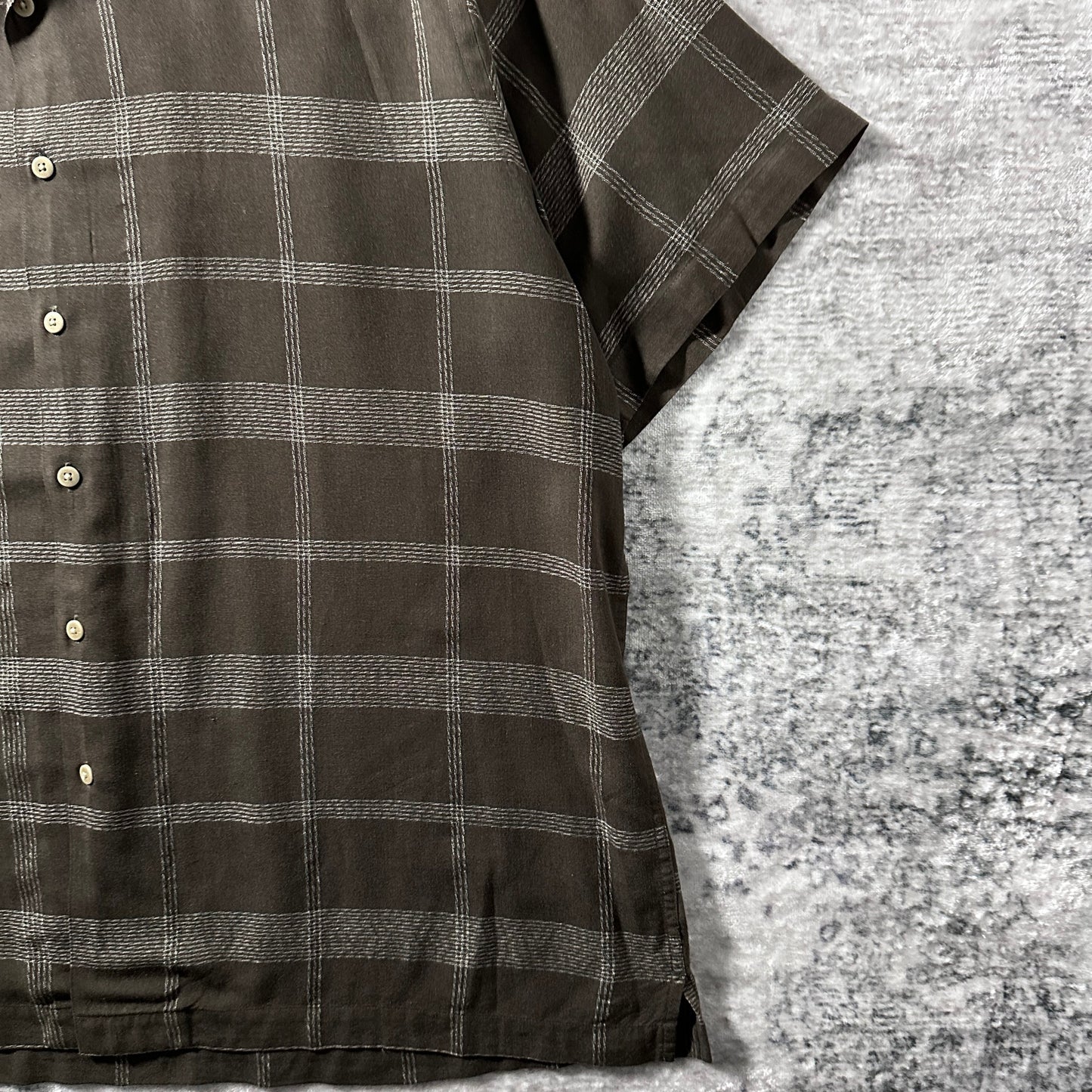 Perry Ellis Rayon Linen Black Brown Check Short Sleeve Shirt – XXL