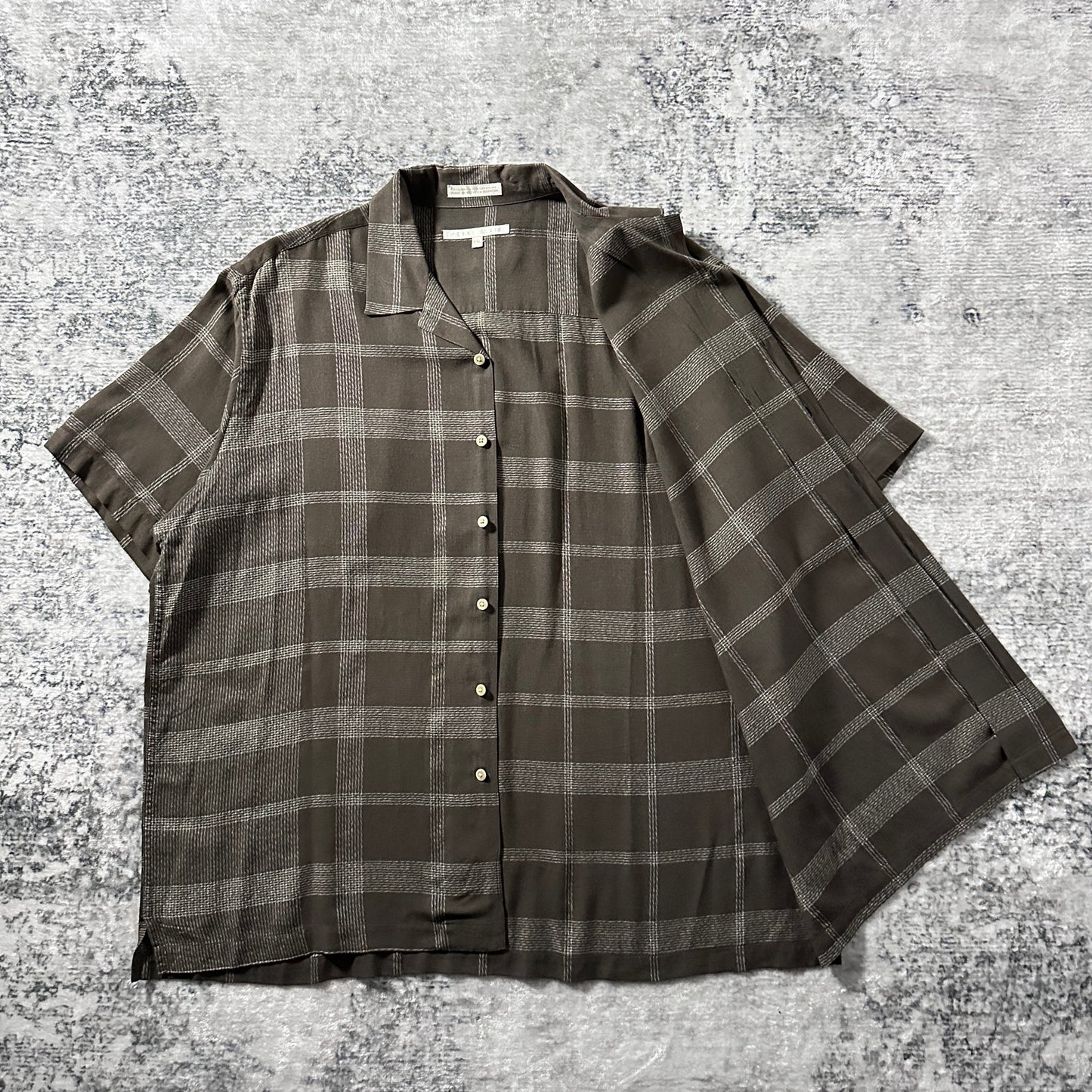 Perry Ellis Rayon Linen Black Brown Check Short Sleeve Shirt – XXL