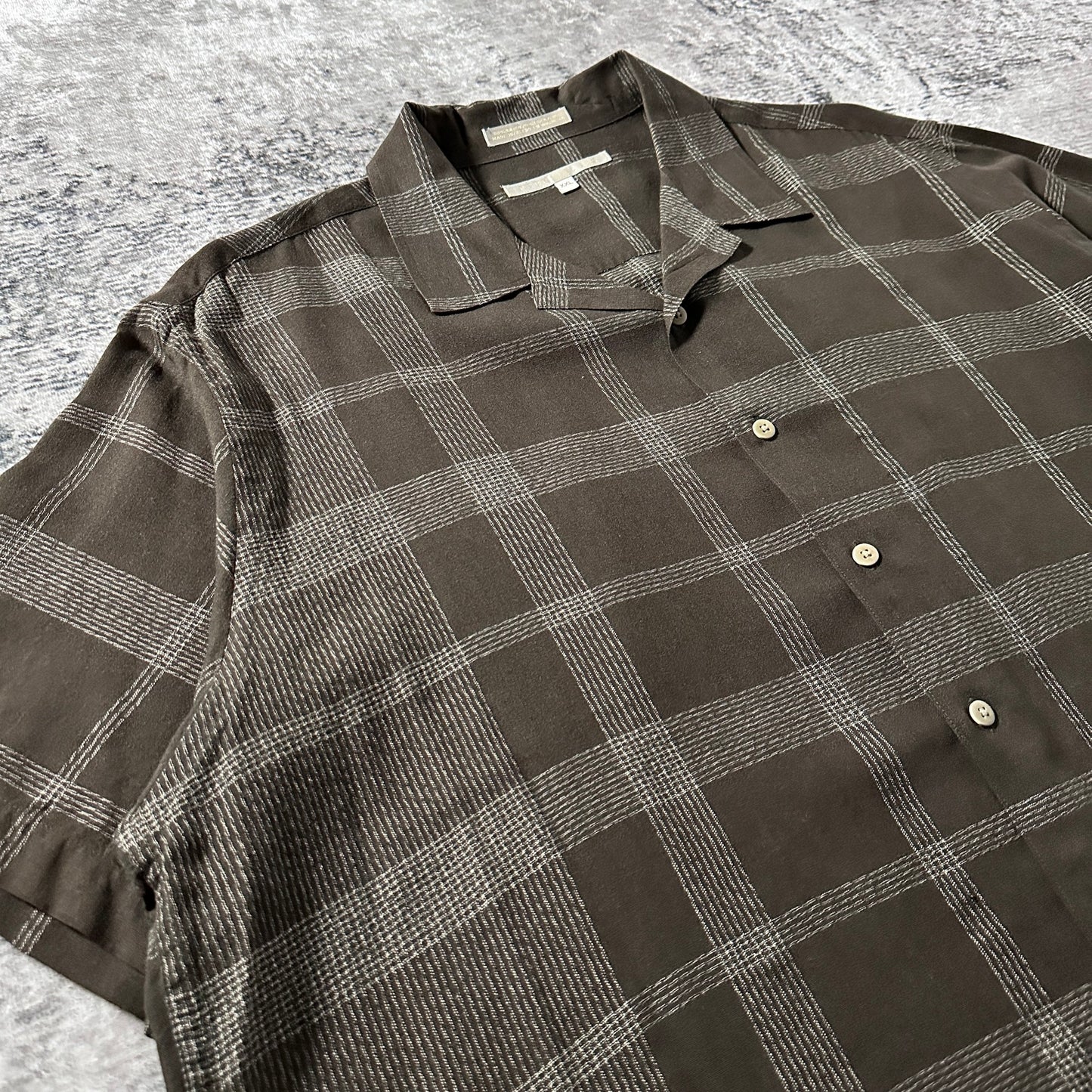 Perry Ellis Rayon Linen Black Brown Check Short Sleeve Shirt – XXL