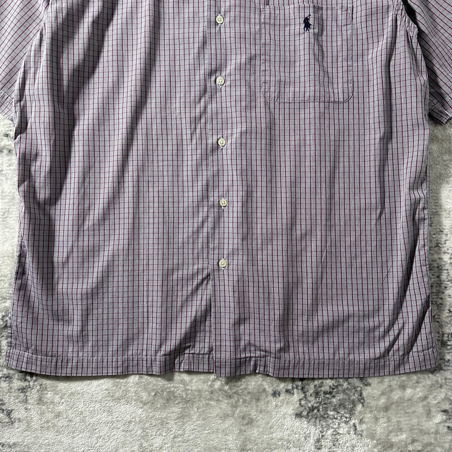 Caldwell 100% Cotton Gray Burgundy Check Short Sleeve Shirt – L Polo by Ralph Lauren