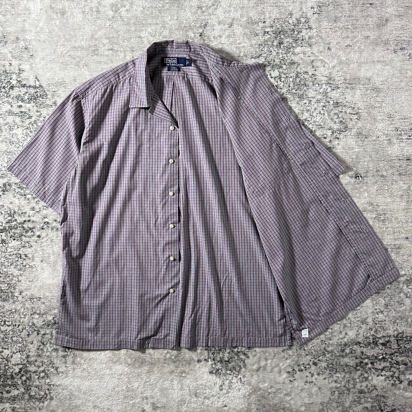 Caldwell 100% Cotton Gray Burgundy Check Short Sleeve Shirt – L Polo by Ralph Lauren