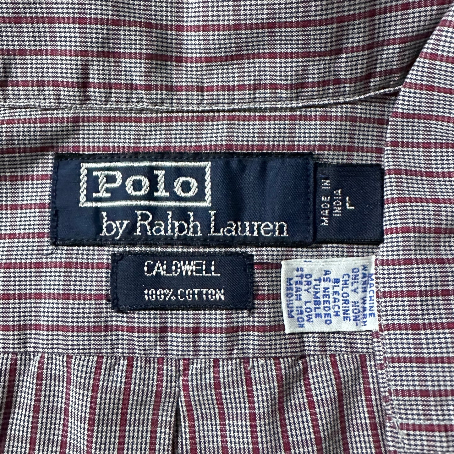 Caldwell 100% Cotton Gray Burgundy Check Short Sleeve Shirt – L Polo by Ralph Lauren