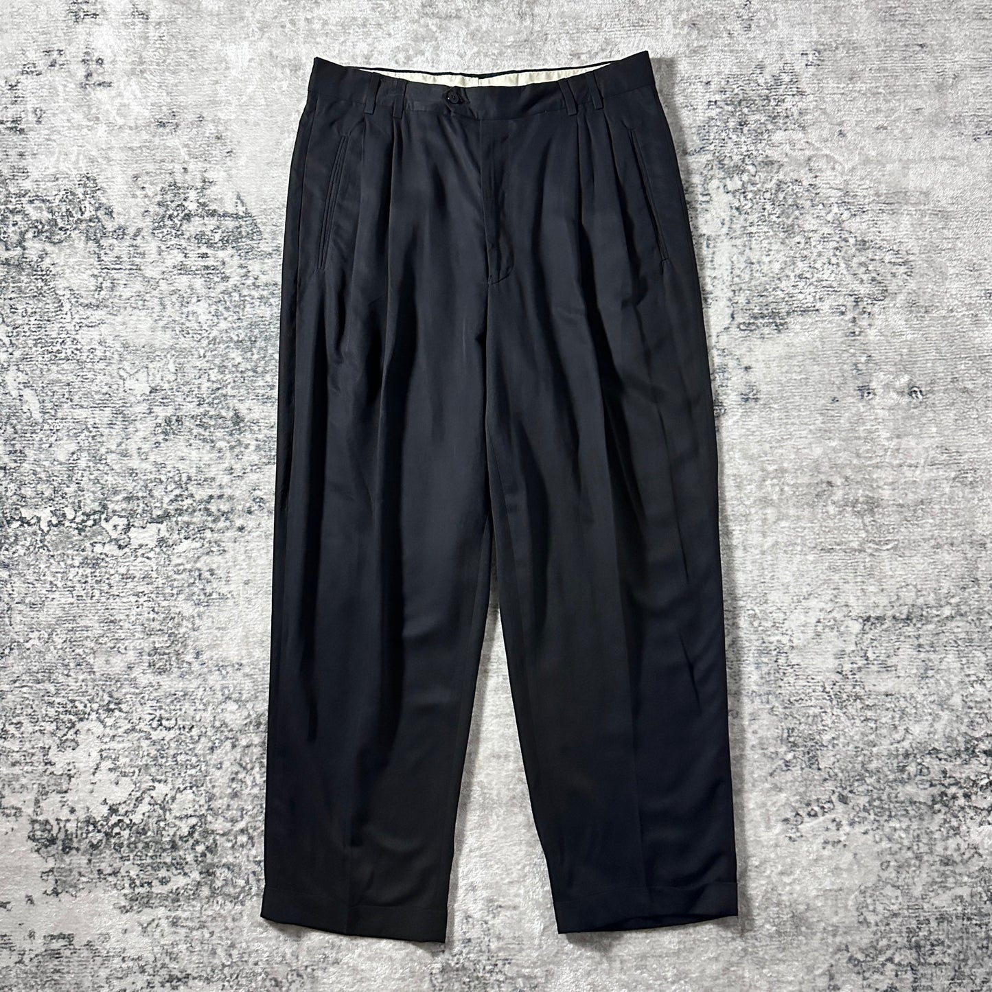 Silk Rayon Black Pleated Trousers – 36　Mondo Marco Made in Italy