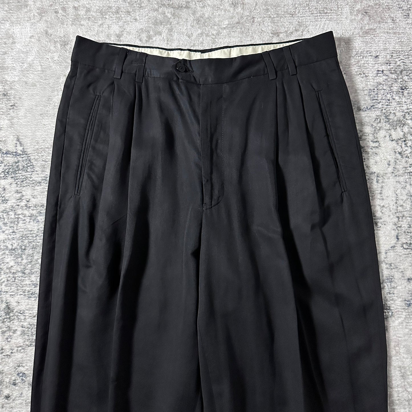 Silk Rayon Black Pleated Trousers – 36　Mondo Marco Made in Italy