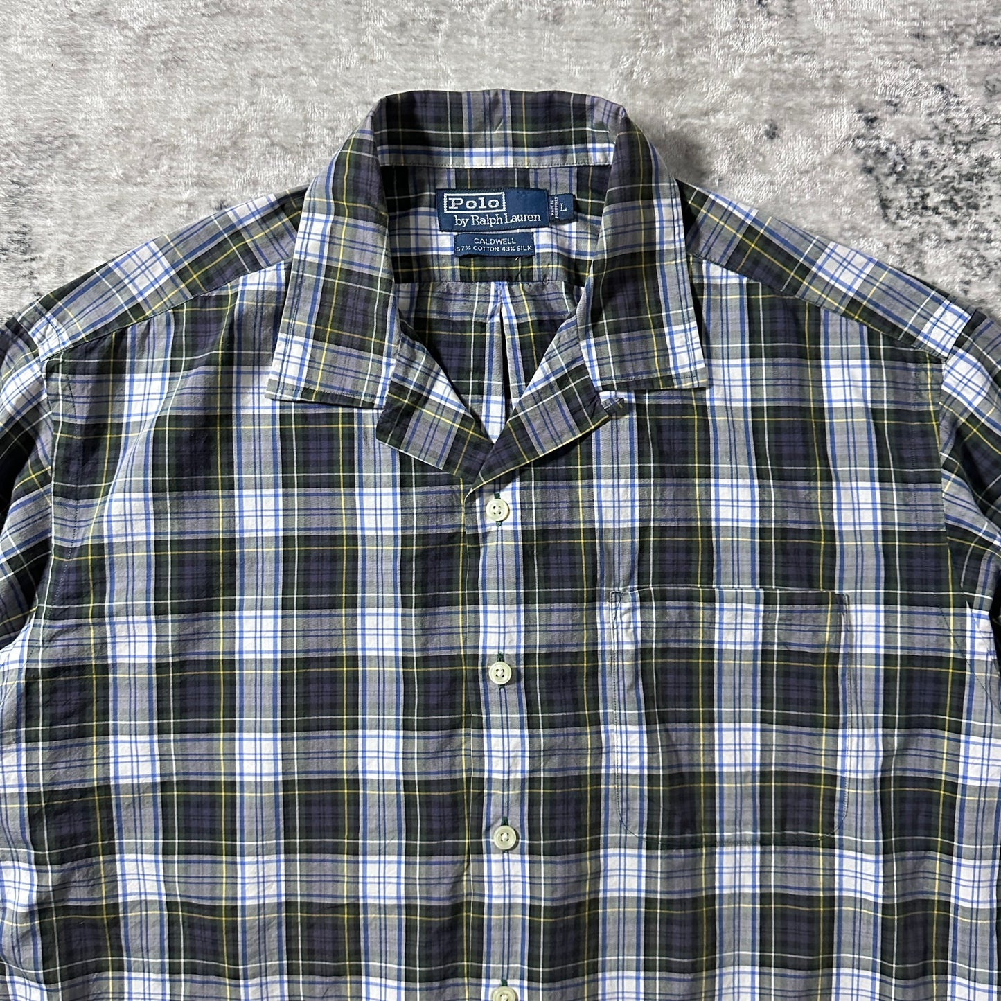 Polo by Ralph Lauren Caldwell Cotton Silk Green Navy Plaid Shirt – L
